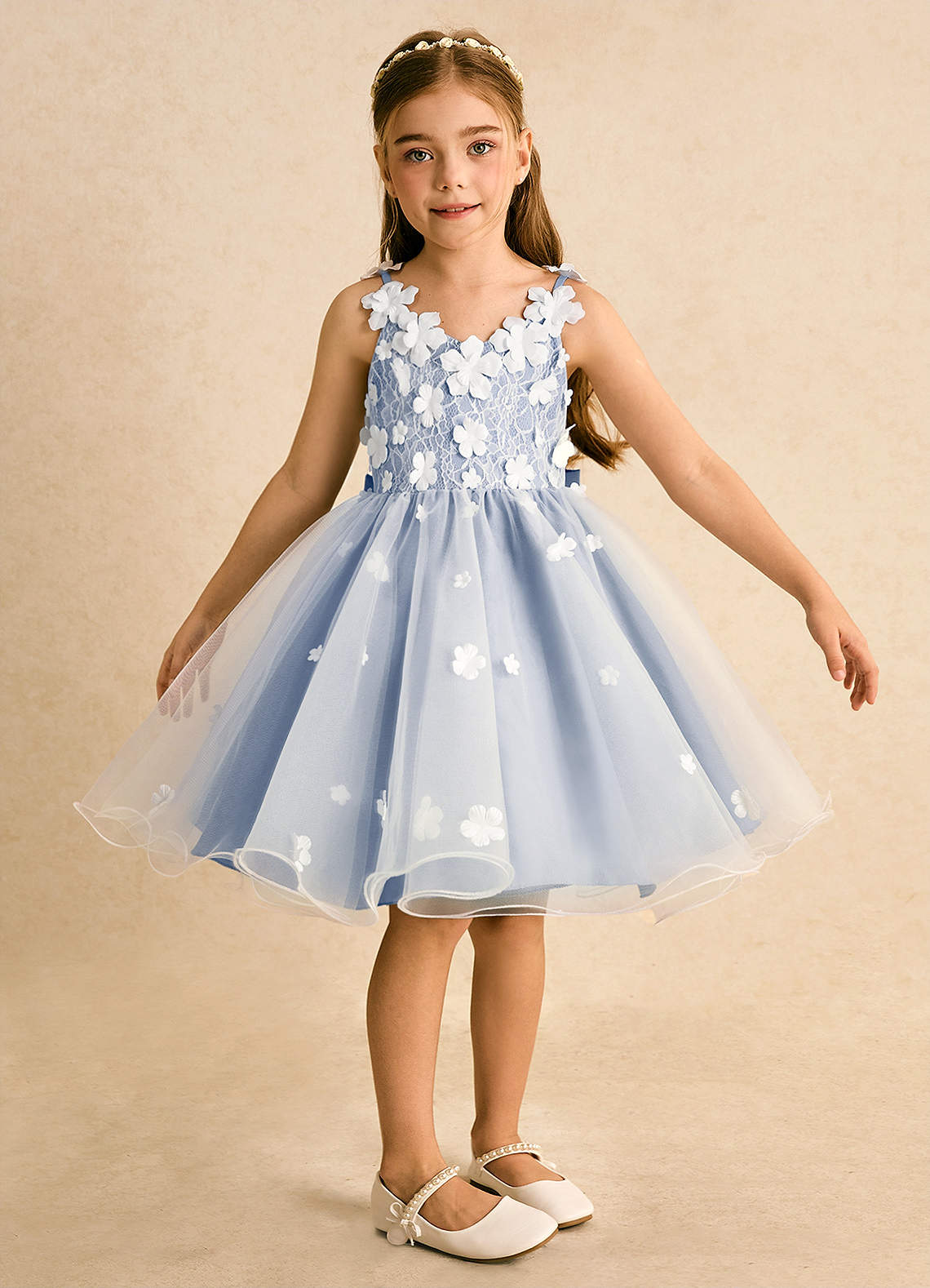 Azazie Junebug Robe Demoiselle D'honneur Fillette Robe Princesse en Tulle Dentelle Ivoire Eis image5