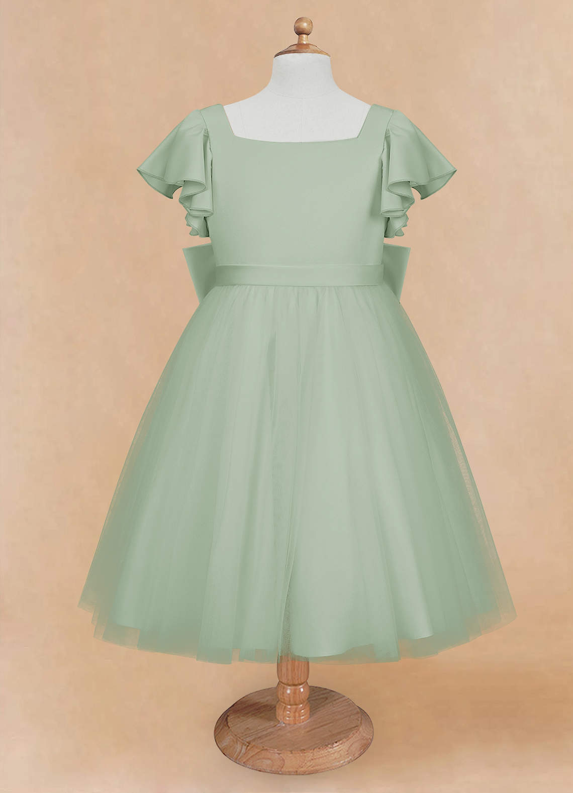 Azazie Kaeya Flower Girl Dresses Agave A-Line Bow Tulle Dress image4