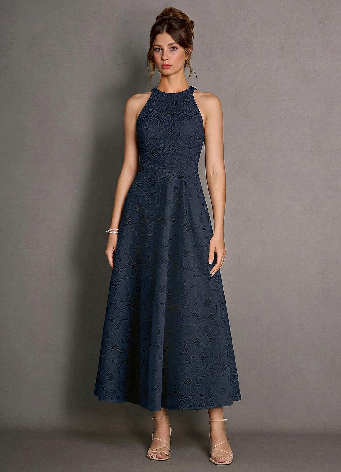 navy lace halter dress Dark Navy Lace Prom Dress,Sheath Halter Neckline Evening Dress,PD00507, US12 / Royal Blue