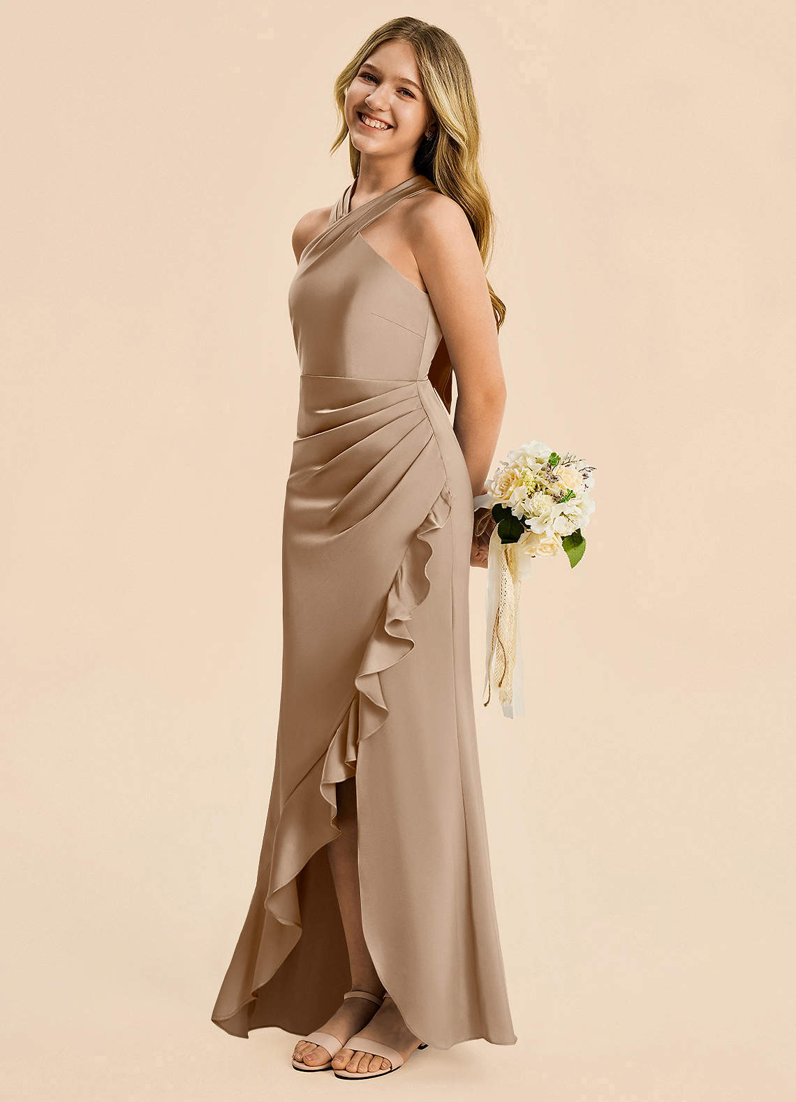 thea bridesmaid dress Azazie Junior in Taupe Length:26