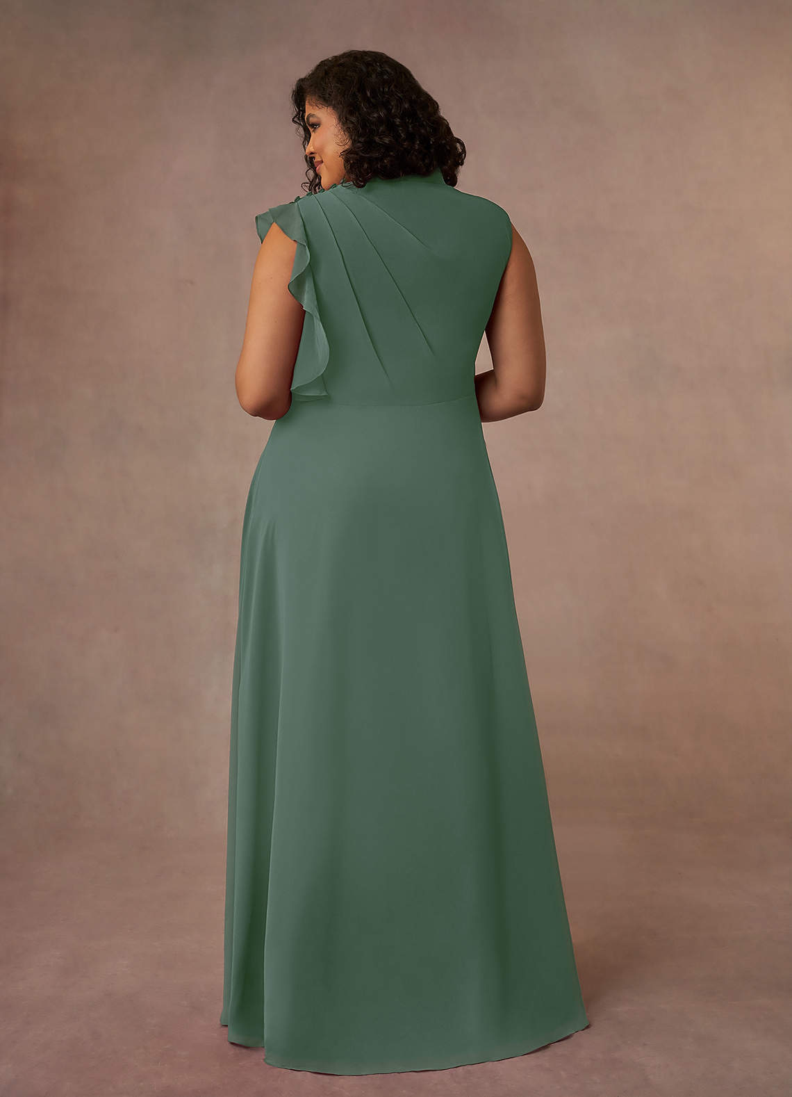 Azazie Narine Mother of the Bride Dresses Eucalyptus A-Line High Neckline Pleated Chiffon Dress image11