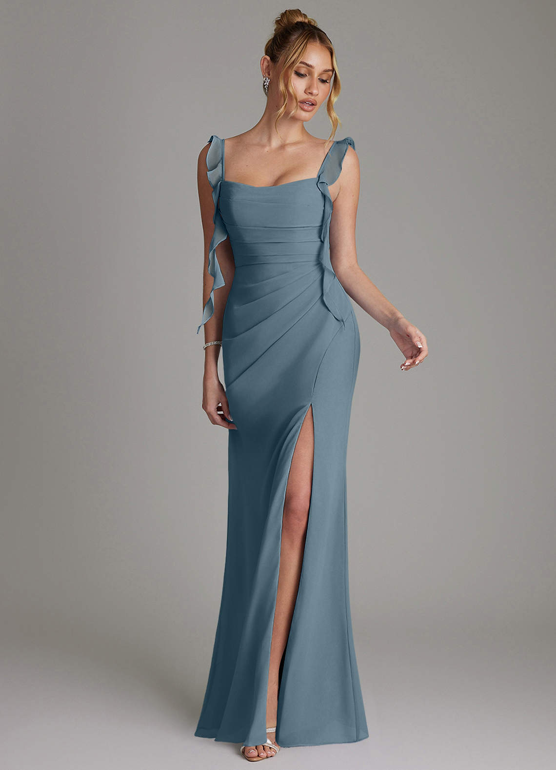 chiffon mermaid bridesmaid dresses Azazie Jessamine GANNI Wrap dress made ldress Style:D884014 Hemline/Train