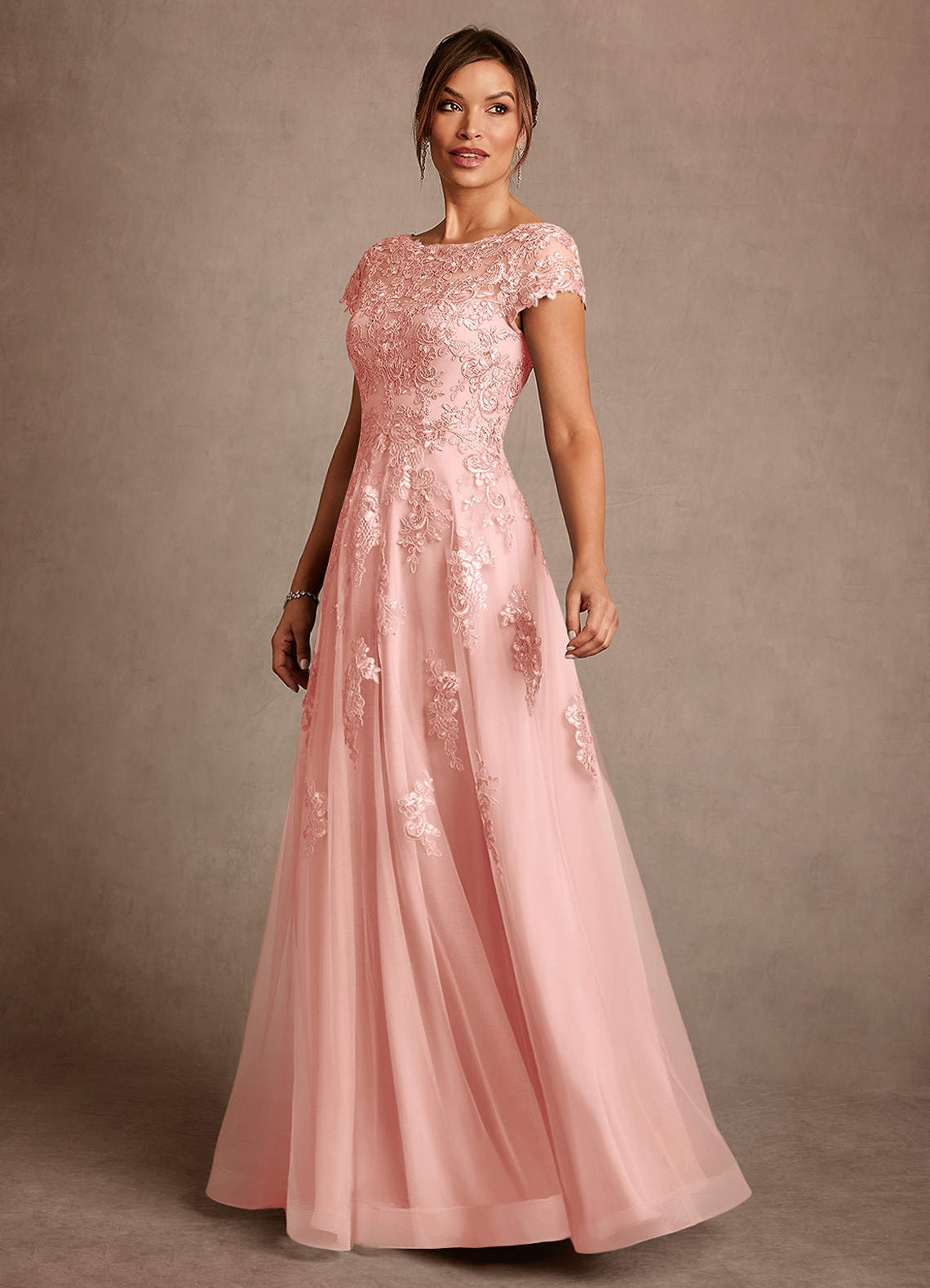 Azazie Jalinda Mère de la mariée Robes Robe Trapèze en Mousseline de soie Dentelle Rosette image3