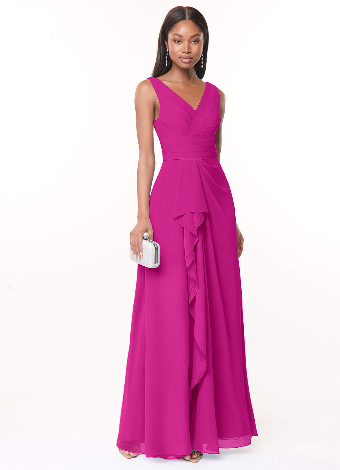 Azazie Julianna Ready to Ship Fuchsia Chiffon Bridesmaid Dresses | Azazie
