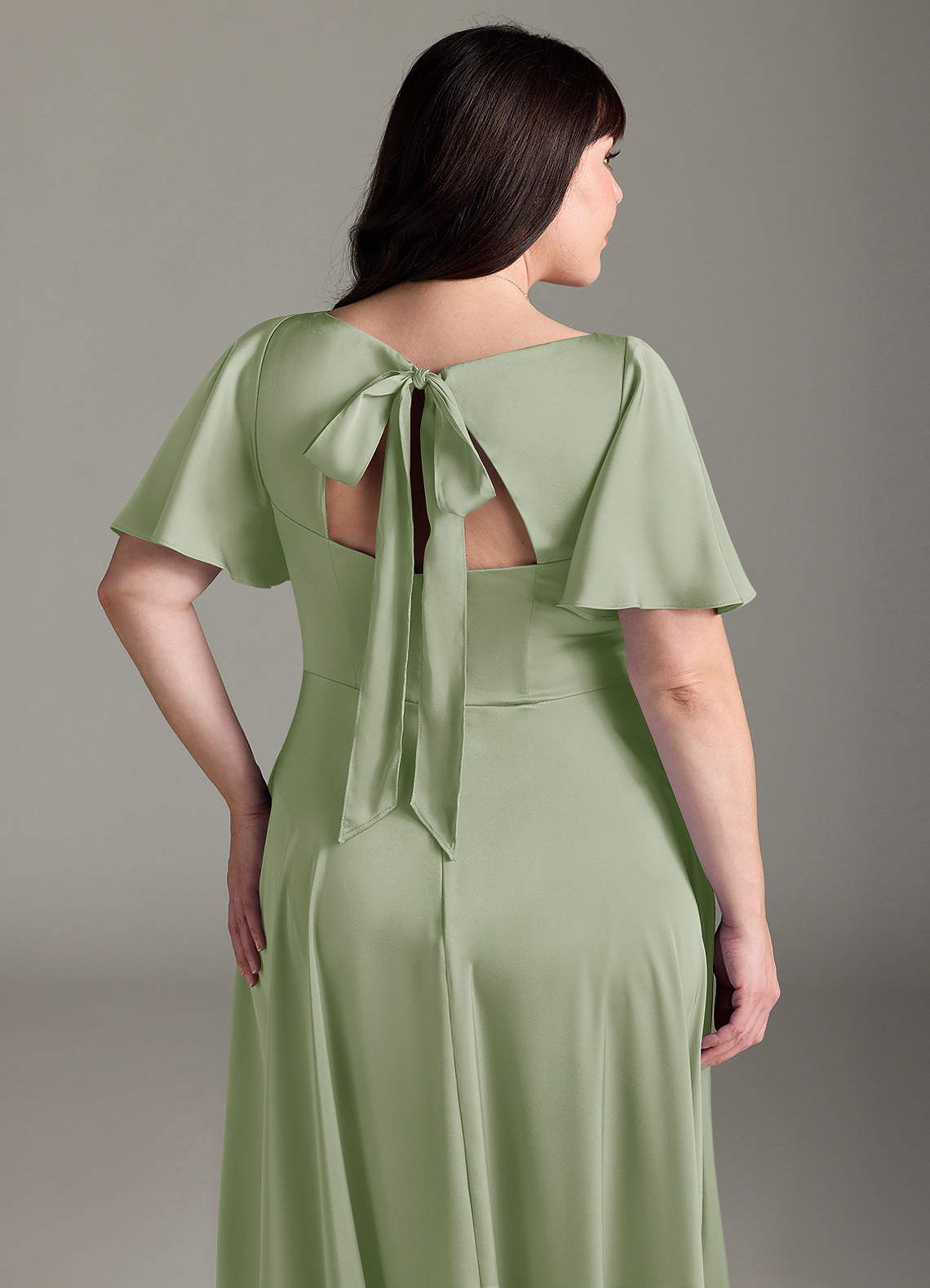 Azazie Kimber Bridesmaid Dresses Dusty Sage A-Line Ruched Stretch Satin Dress image11
