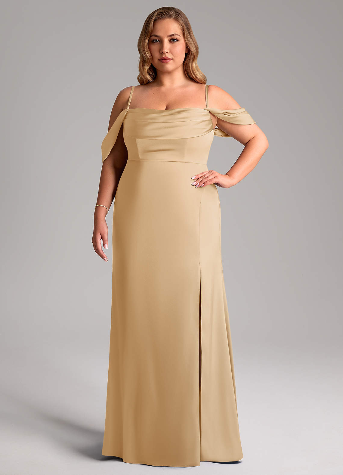 Azazie Saige Gold Stretch Satin Bridesmaid Dresses | Azazie DE