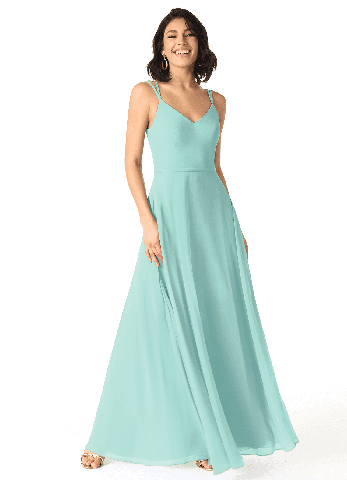 Azazie Janine Bridesmaid Dresses Aqua A-Line V-Neck Chiffon Dress image1