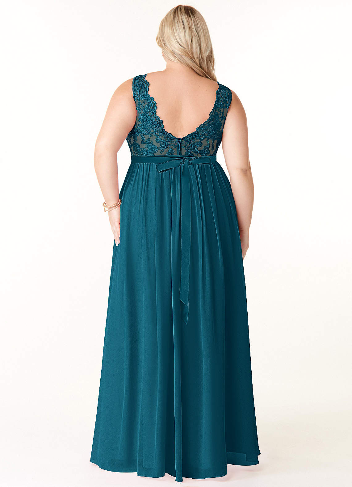 Azazie Elly Bridesmaid Dresses Ink Blue A-Line Lace Scoop Neck Chiffon Dress image7