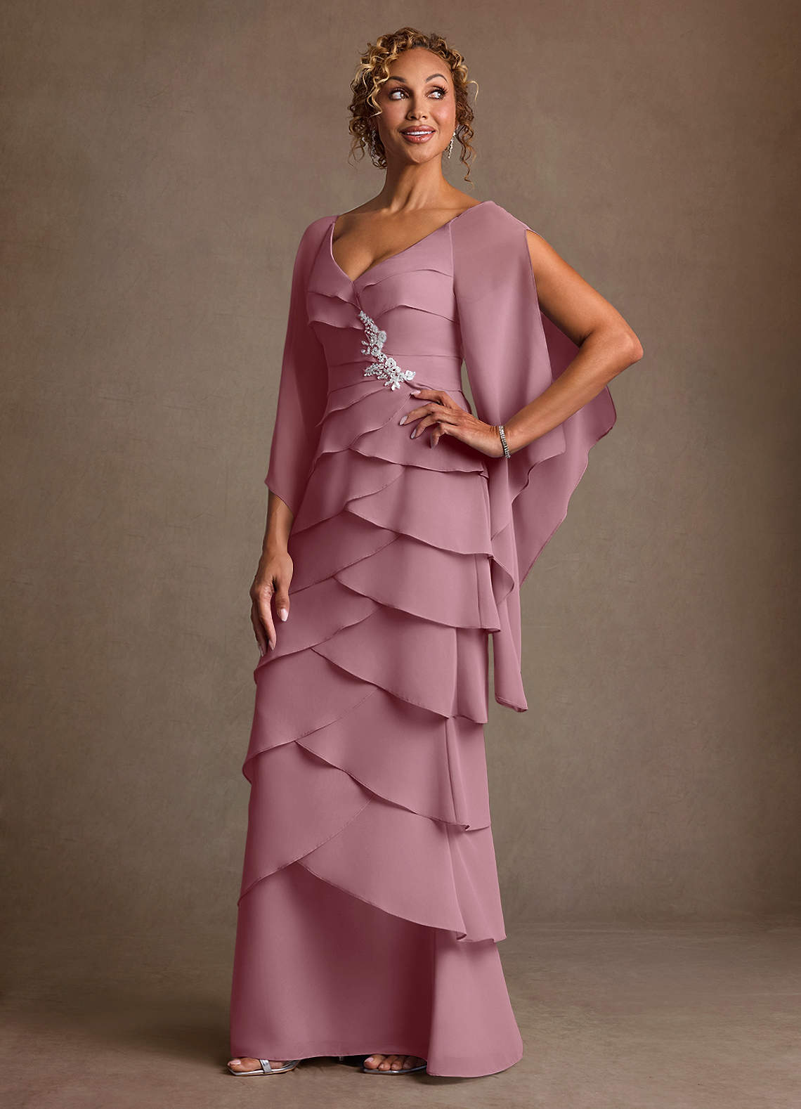 Azazie Arabinda Vintage Mauve Sheath Ruched Chiffon Dress | Azazie