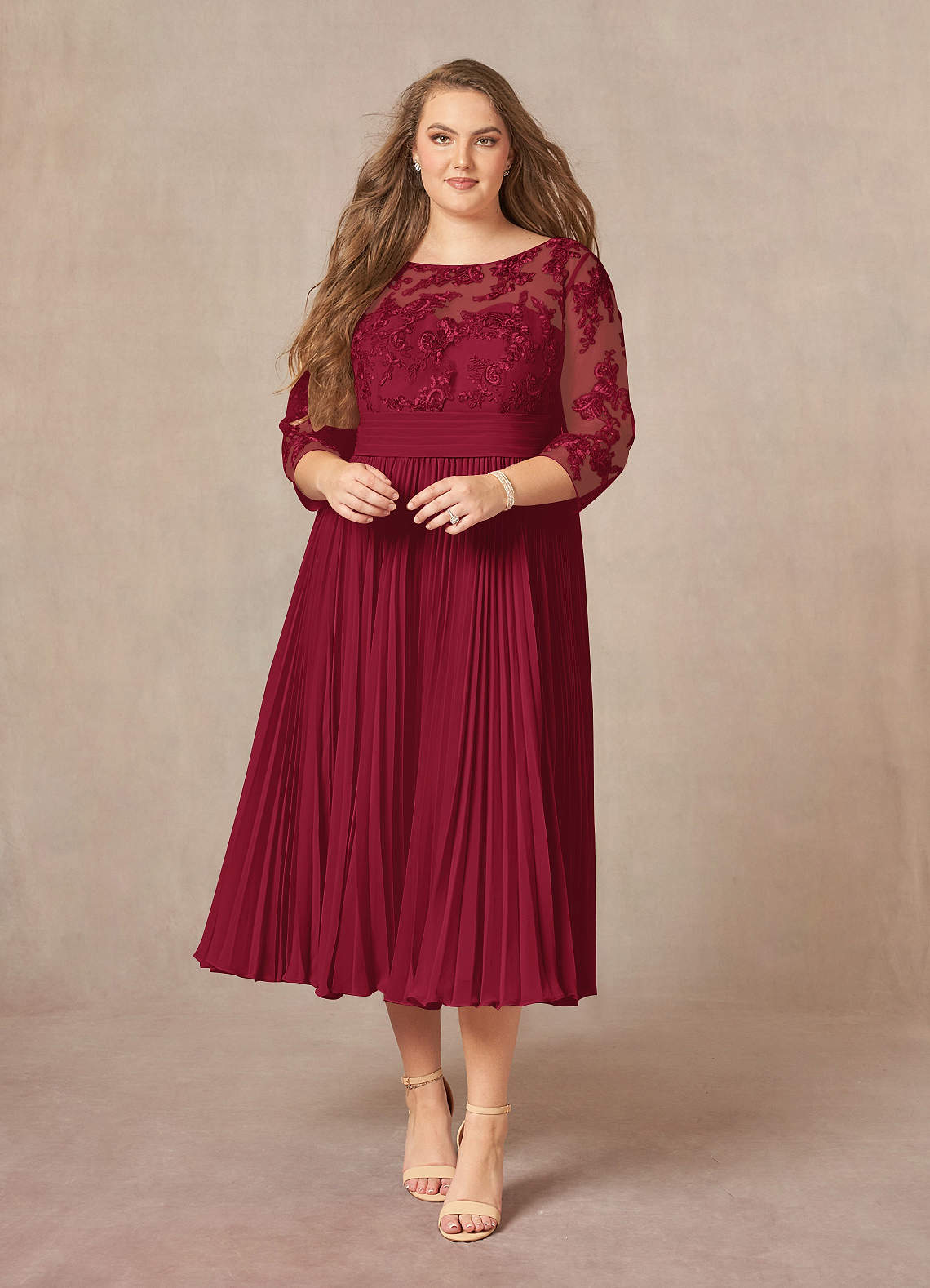 Azazie Tutu Final Sale Burgundy A-Line Boatneck Lace Chiffon Dress image1