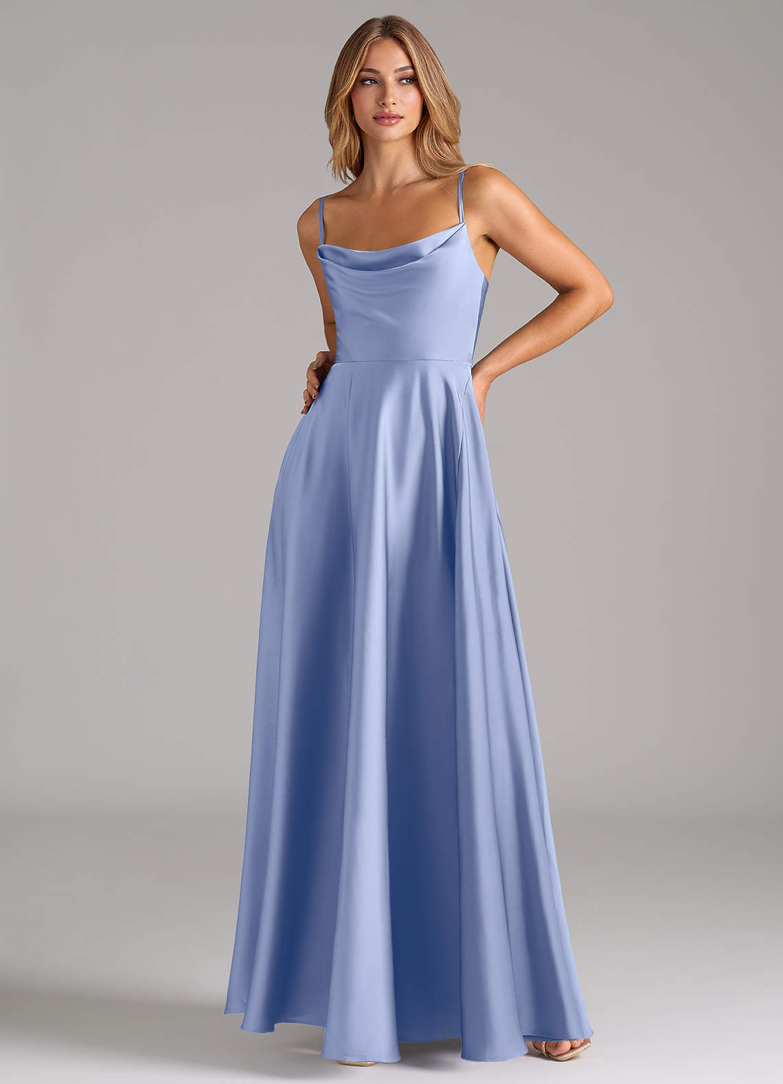 elle bridesmaid dresses Azazie Ice Stretch Satin Chiffon A-Line Spaghetti Straps