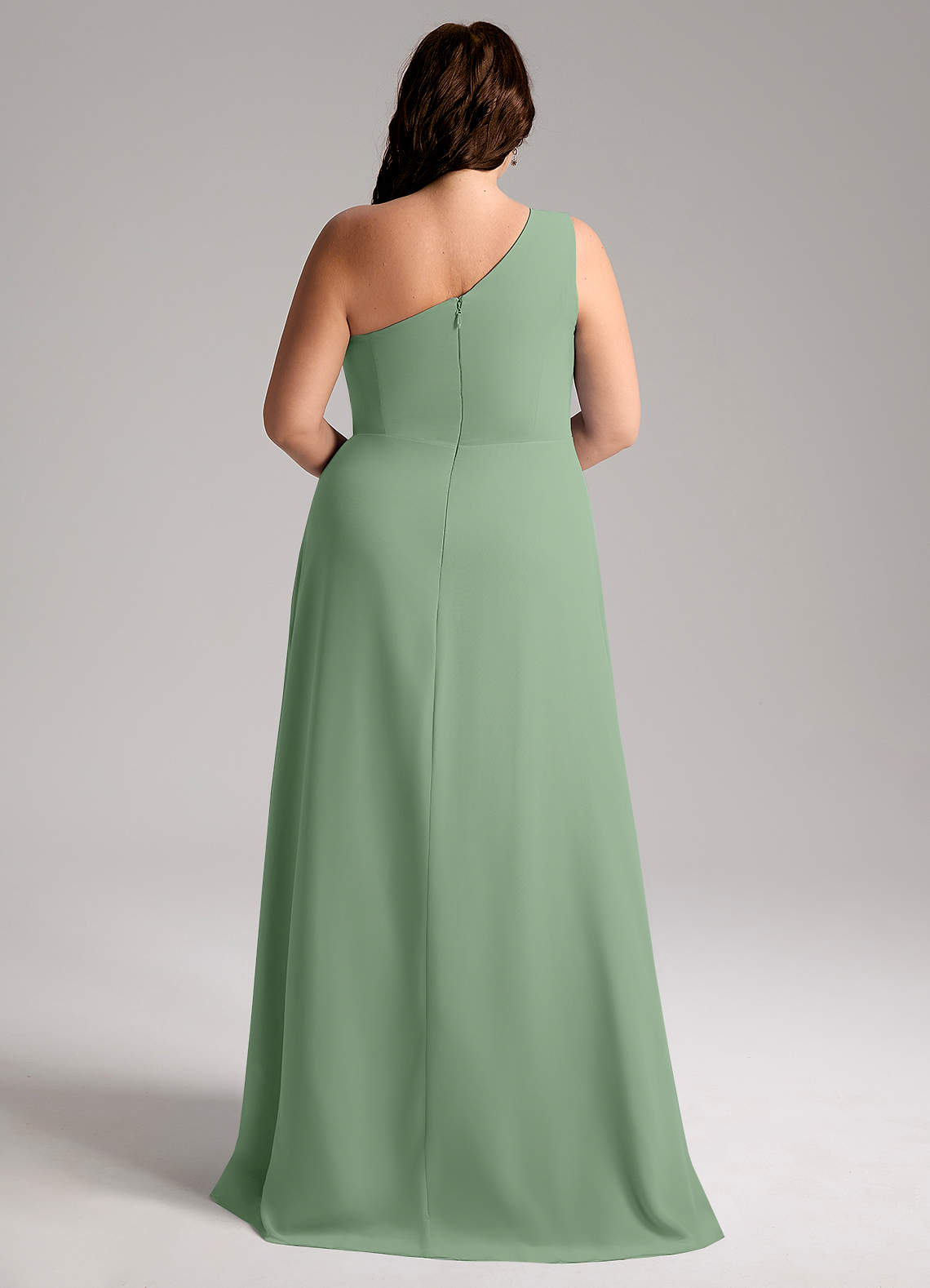 Azazie Brooke Bridesmaid Dresses Matcha A-Line One Shoulder Chiffon Dress image9