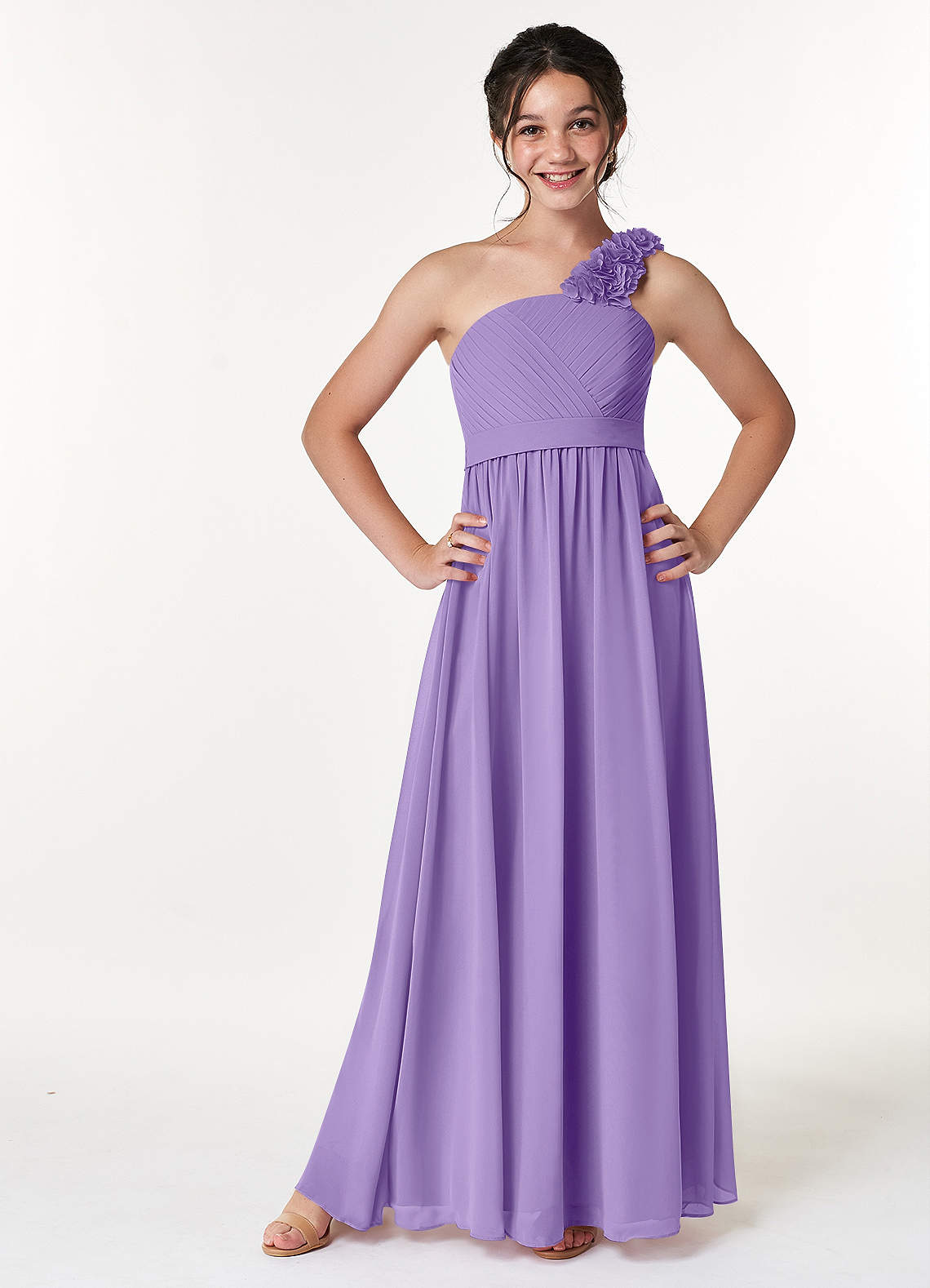 Azazie Flower Junior Tahiti A-Line Pleated Chiffon Dress image1