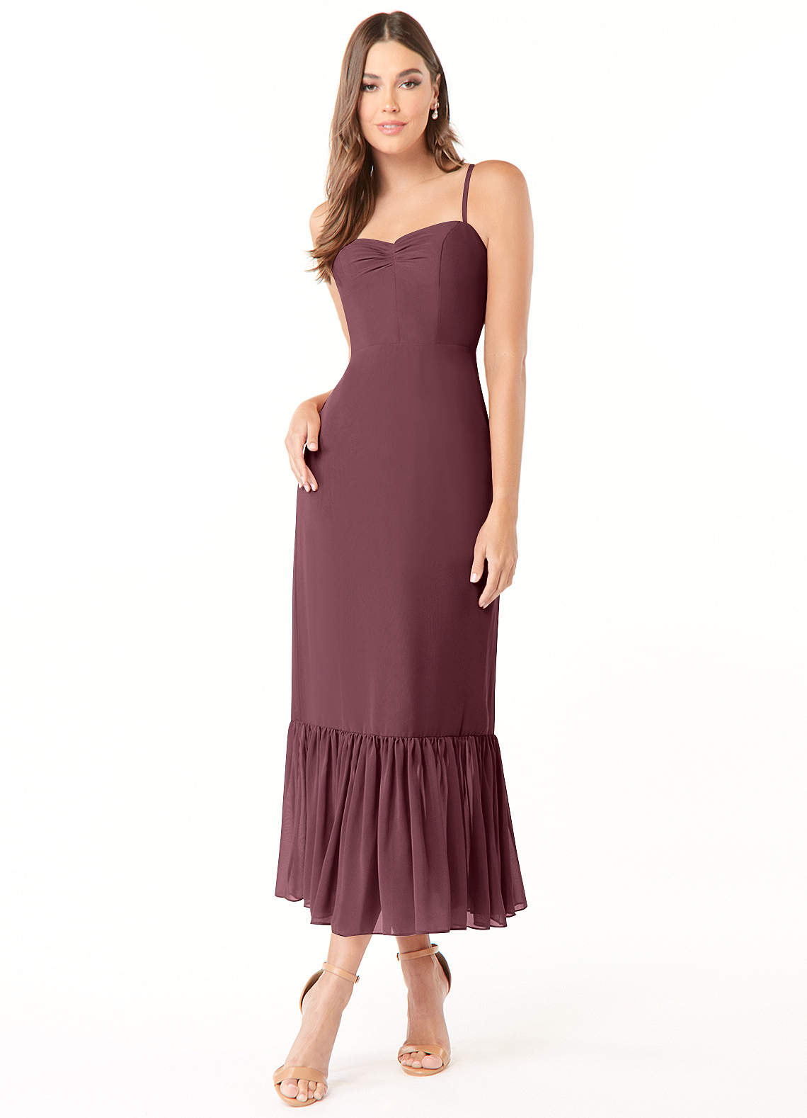 Azazie Justina Bridesmaid Dresses Sangria A-Line Sweetheart Neckline Chiffon Dress image1
