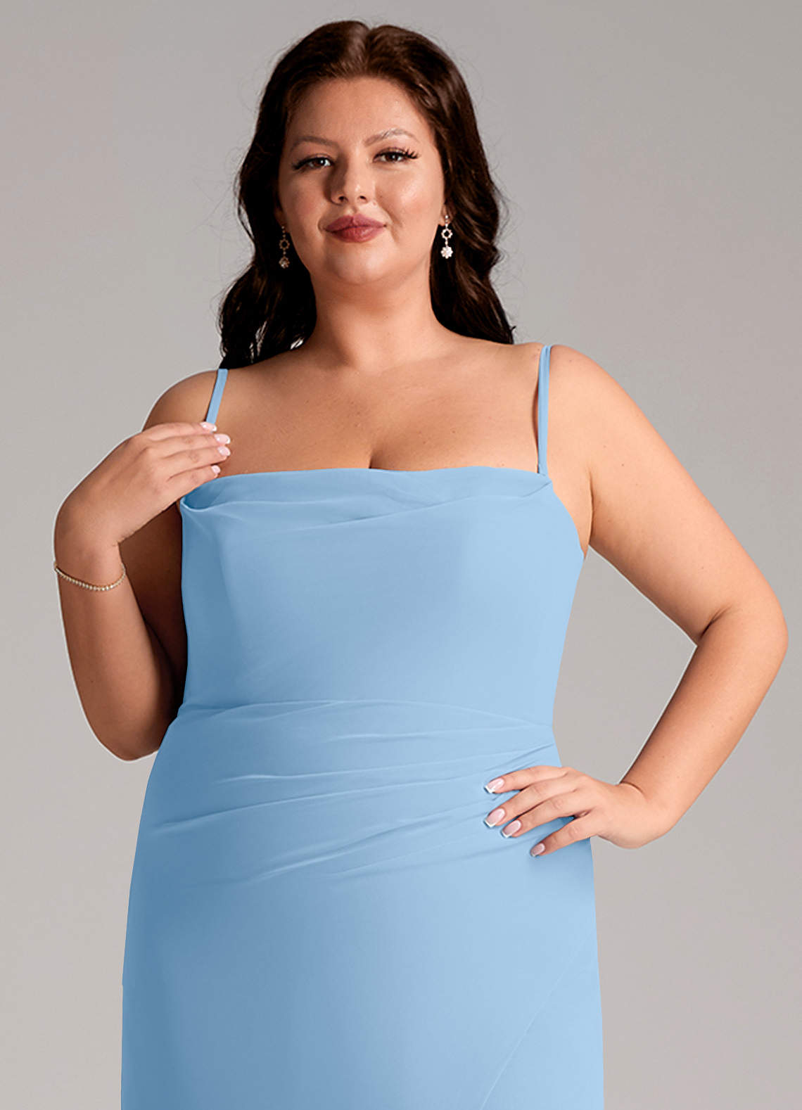 Azazie Leonis Bridesmaid Dresses Powder Blue Sheath Strapless Chiffon Convertible Dress image14