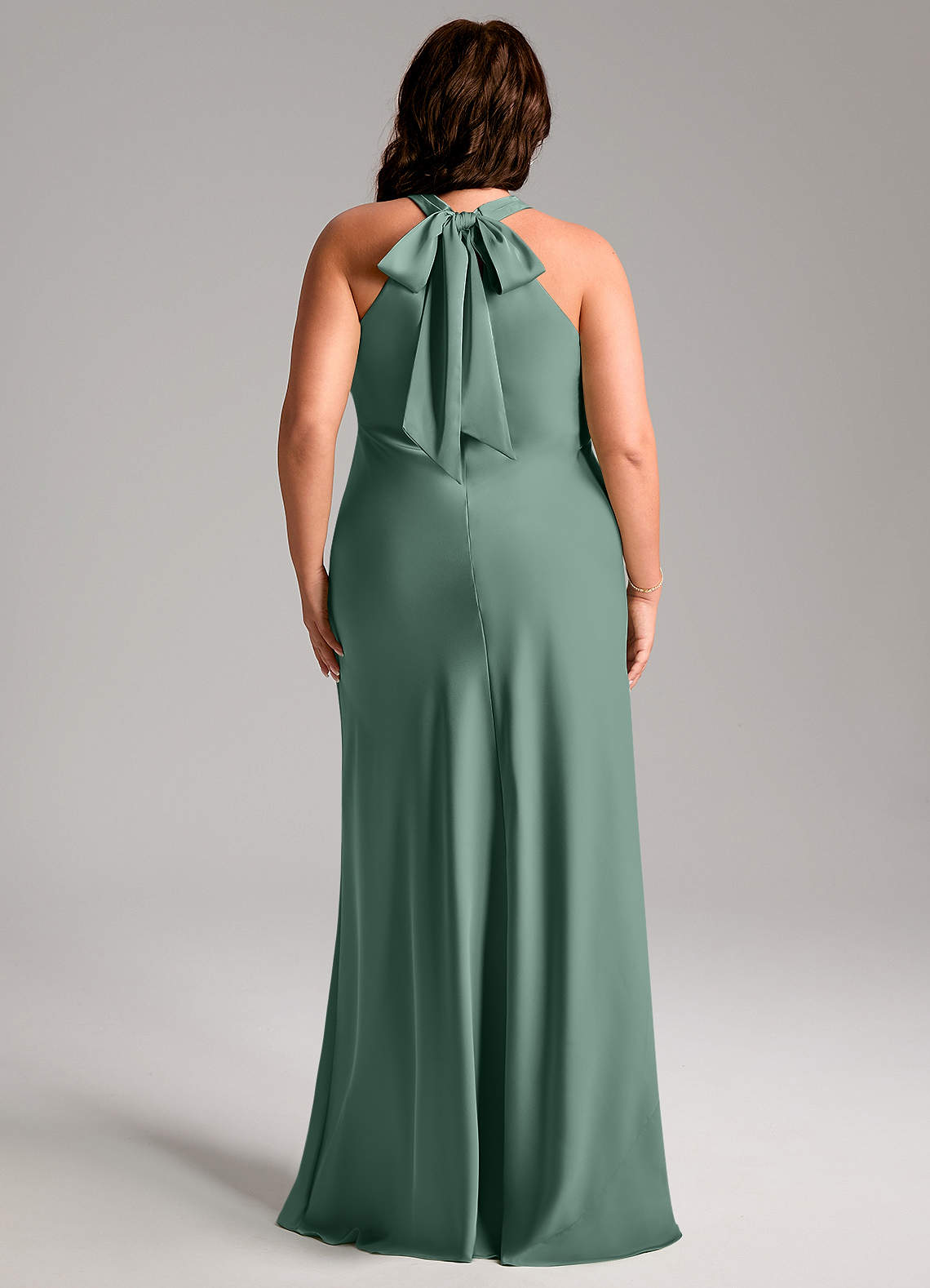 Azazie Doretta Bridesmaid Dresses Eucalyptus Mermaid Pleated Stretch Satin Dress image11