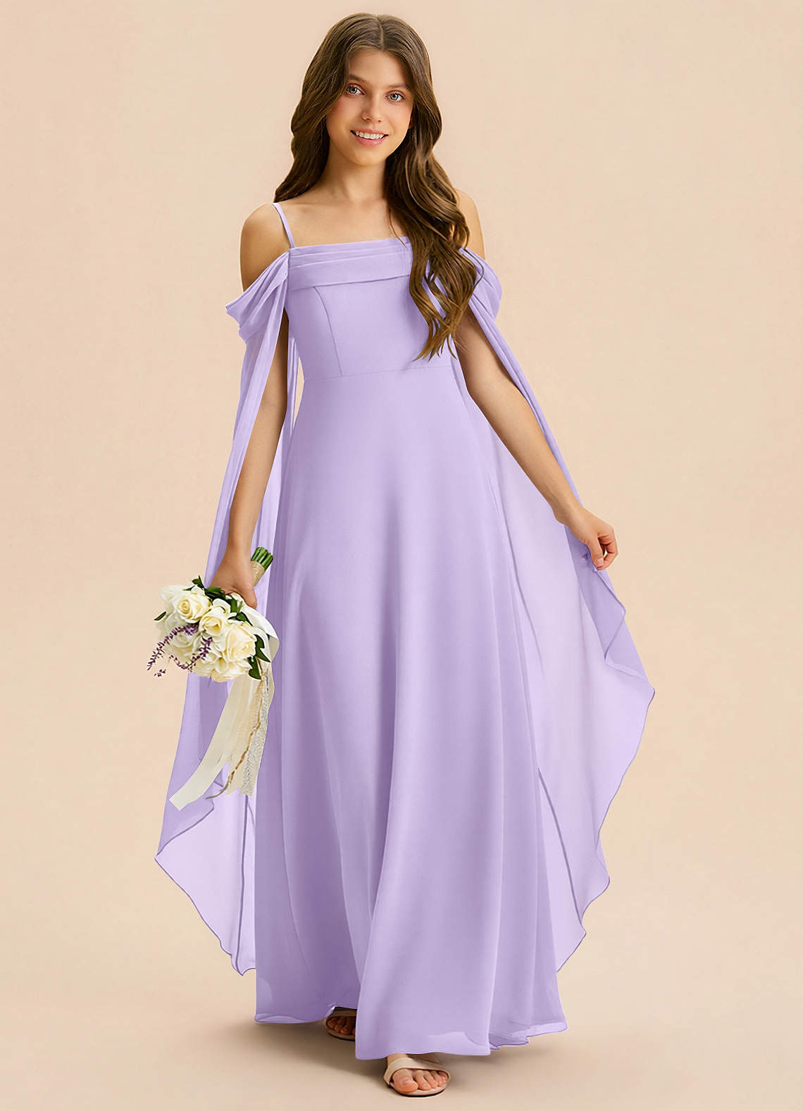 Azazie Moana Junior Linia A Pofałdowany Szyfon Długość podłogi Młodsza druhna Sukienka image2