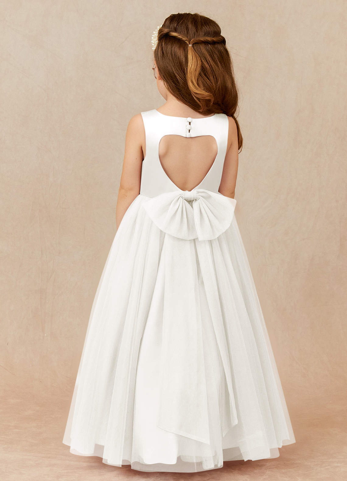 Azazie Muni Flower Girl Dresses Ivory A-Line Bow Tulle Dress image1