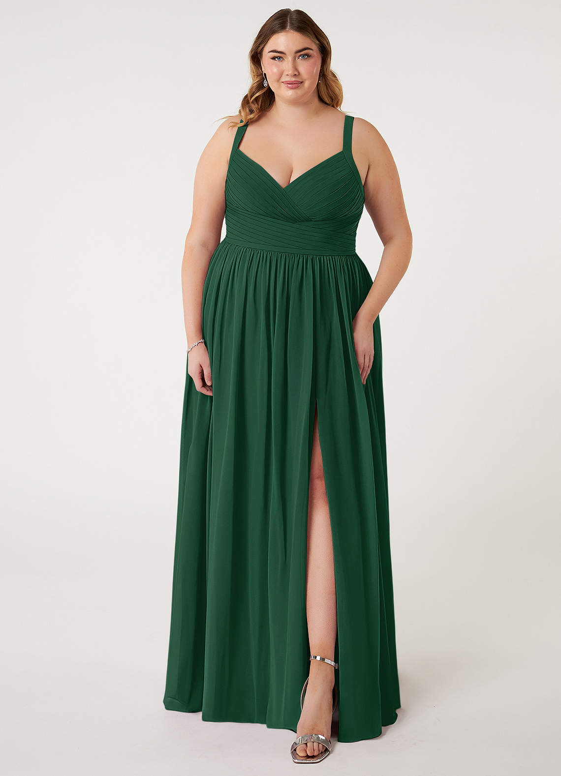 Azazie Chanel Brautjungfernkleider A-Linie Plissee Chiffon Kleid Dunkelgrün image1