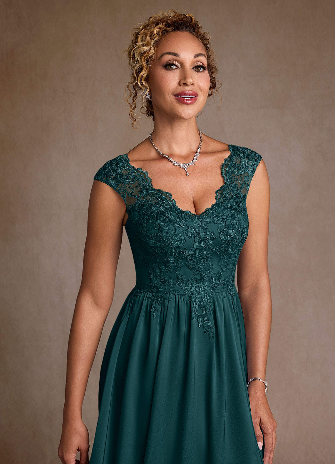 Azazie Amethyst Mother of the Bride Dresses Pine A-Line Lace Dress image5