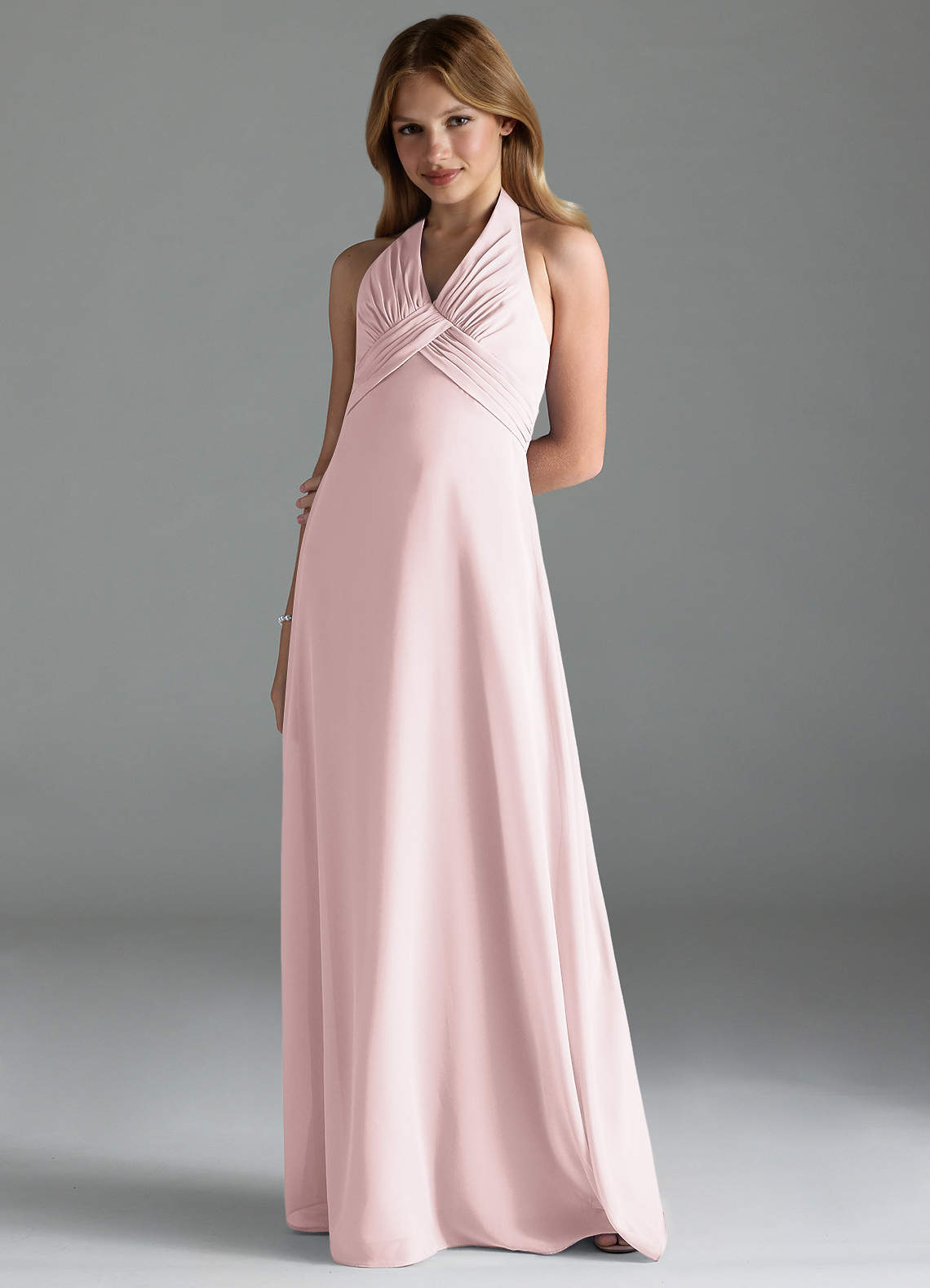 Azazie Tessie Junior A-Linie Plissee Chiffon Kleid Zartrosa image1