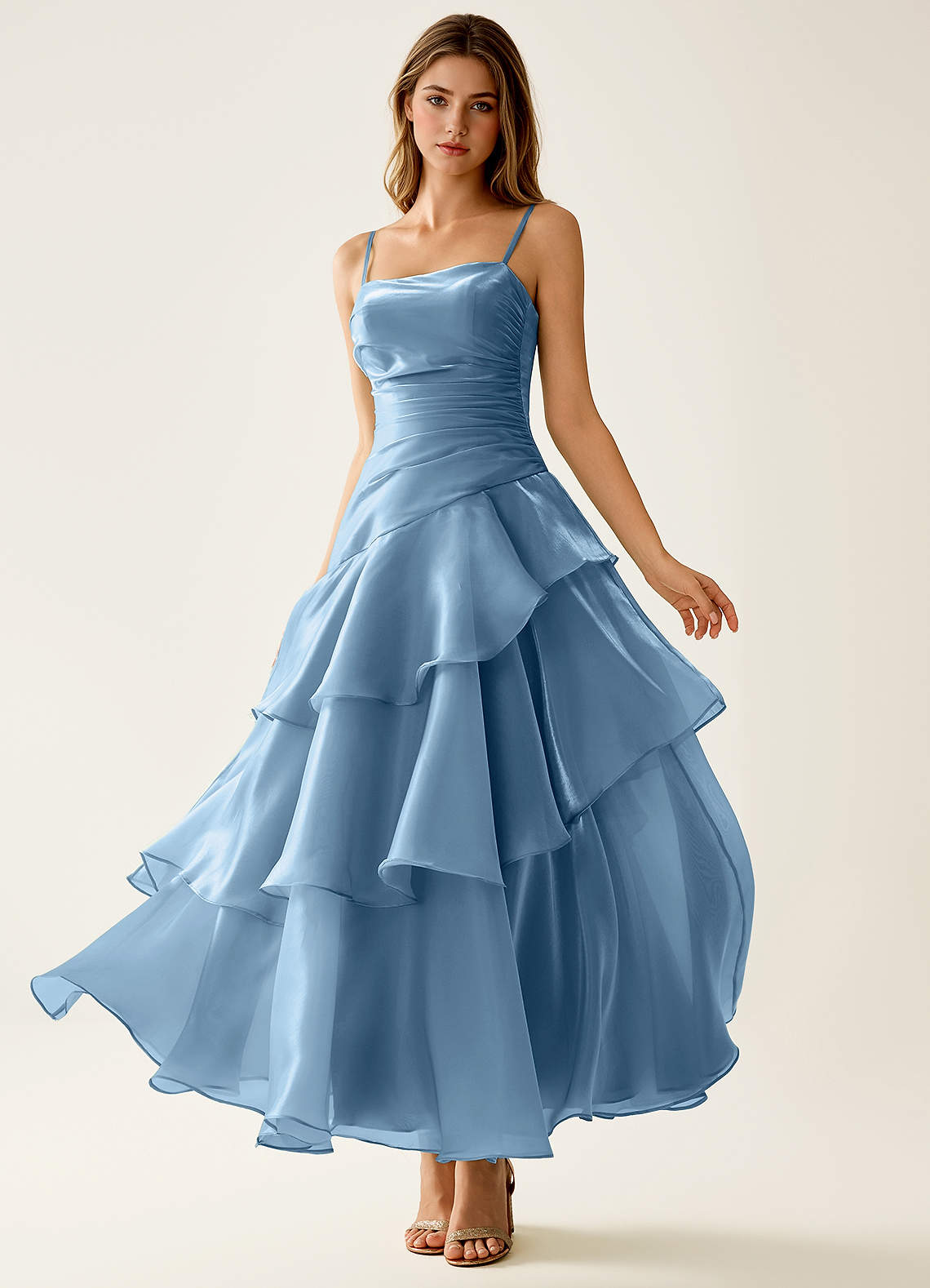 Nicola Mint Blue Satin Ruffled A-line Prom Dress | Azazie