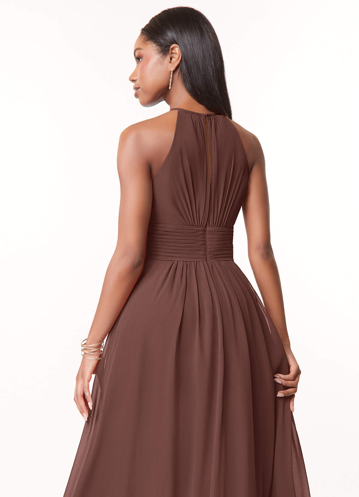 Azazie Bonnie Kleider zum Anprobieren zu Hause A-Linie Schlüsselloch Gerüscht Chiffon Kleid Burgunderrot image3