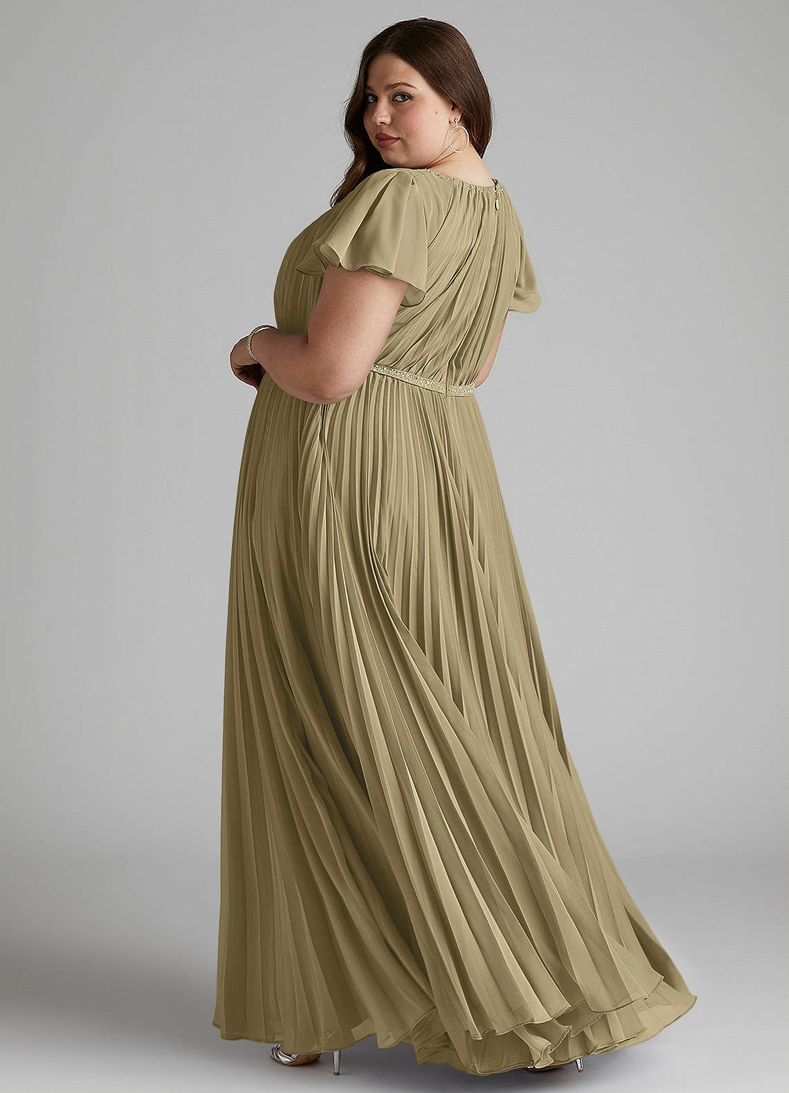 Azazie Kara At-home Try On Dresses A-Line Pleated Chiffon Floor-Length Dress image10