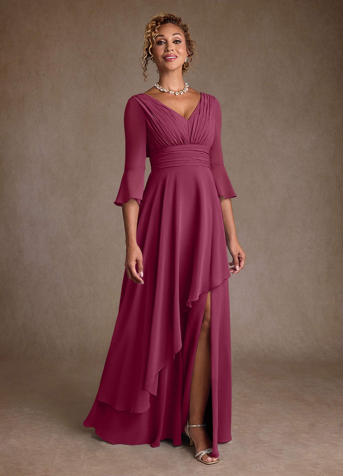 Azazie Eire Mother of the Bride Dresses Mulberry A-Line Pleated Chiffon Dress image1