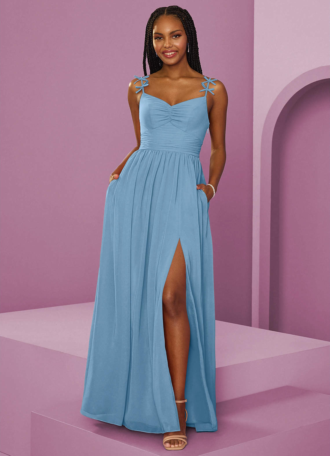 Barbie ♥ Azazie Bridesmaid Dresses Steel Blue A-Line Pleated Chiffon Dress image1