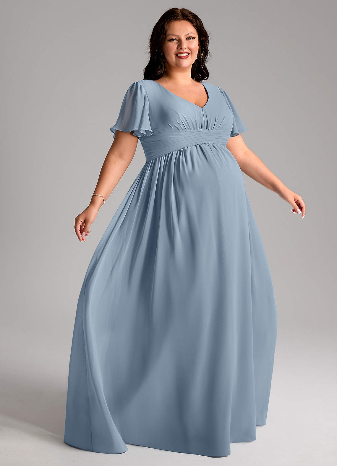 Azazie Verna Vestidos de dama de honra para maternidade Vestido Linha A Ruched Comprimento do chão Chiffon image8