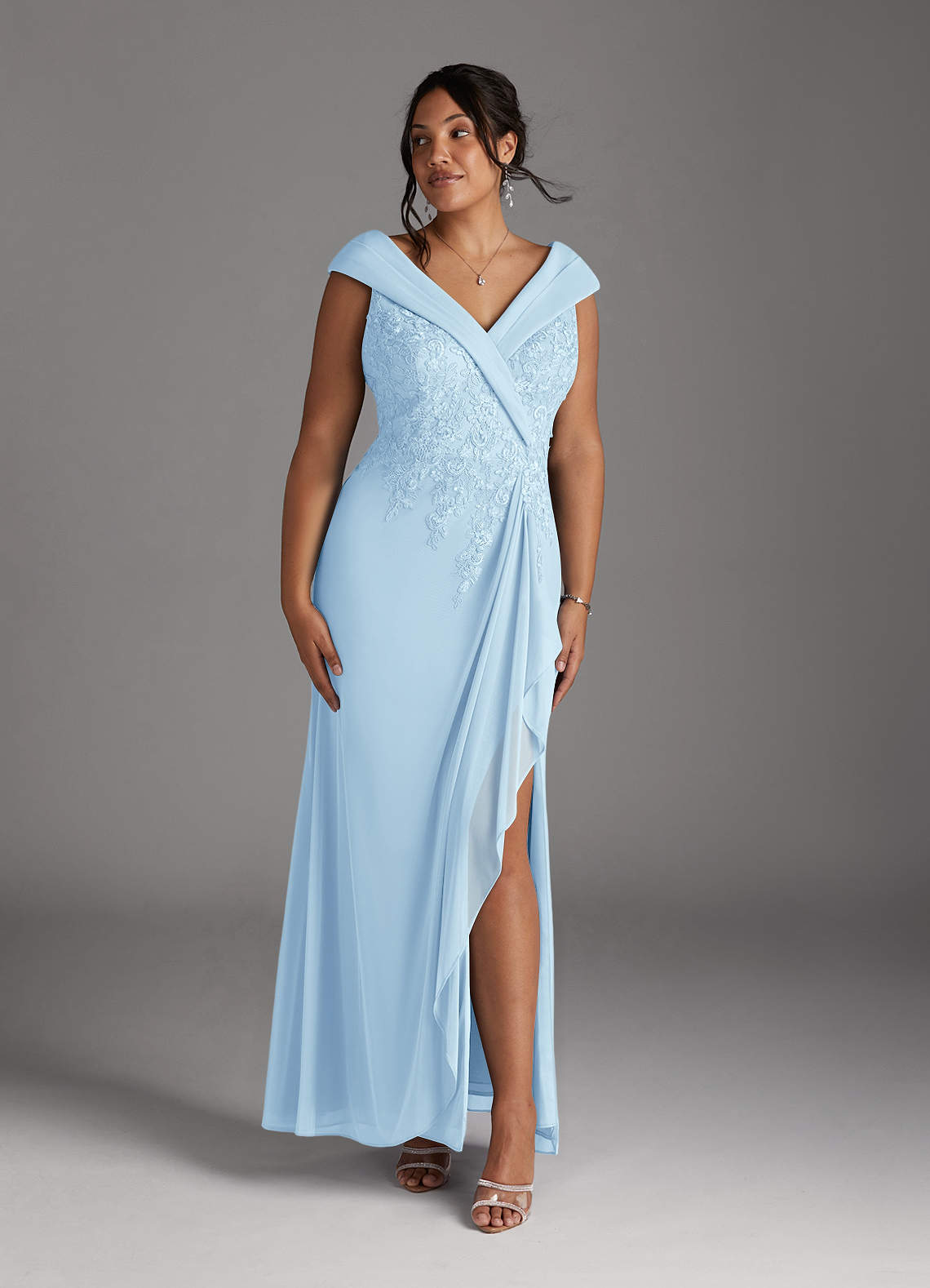 Azazie Calathea Mother of the Bride Dresses Sky Blue A-Line Lace Dress image1