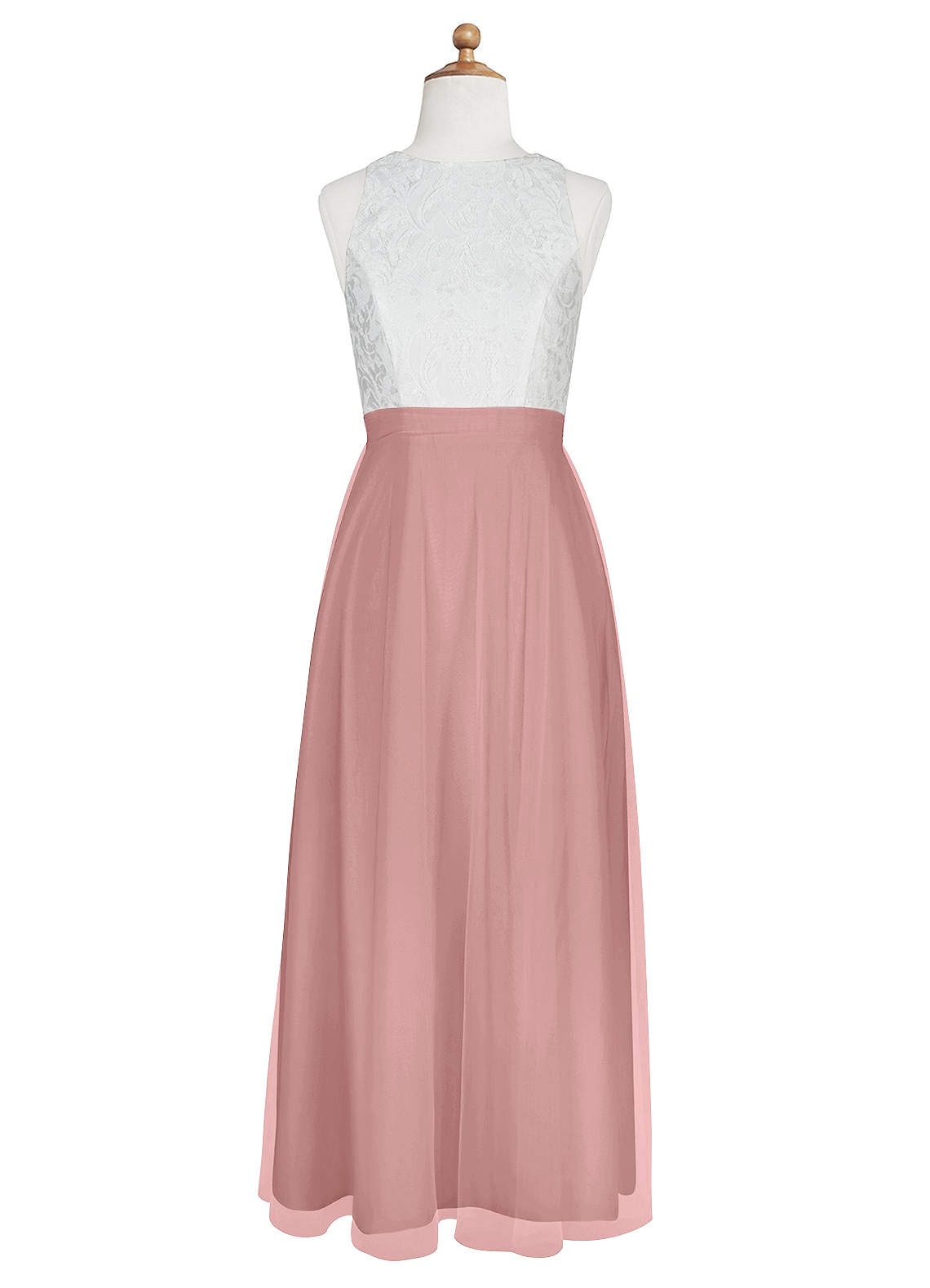 Azazie Albertine Junior Vestido de Rosa Polvorienta de Gasa de Corte en A con Encaje image6