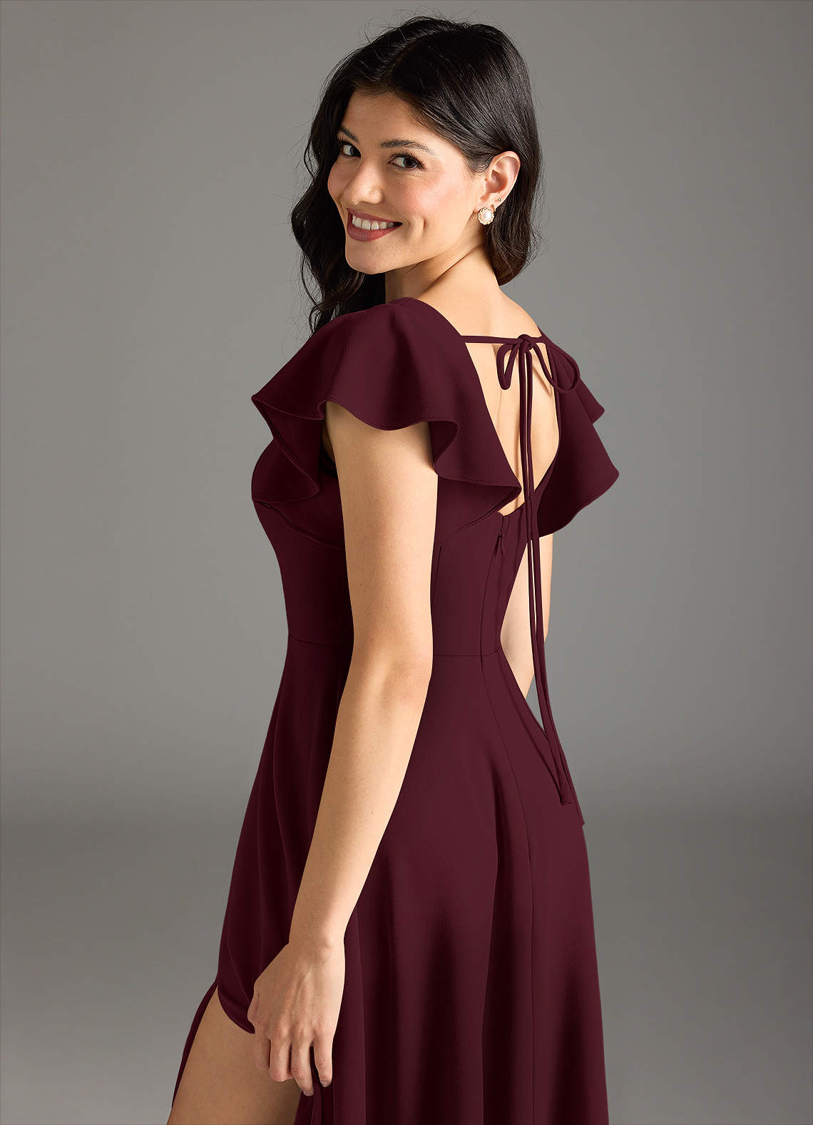 Azazie Bondi Final Sale Cabernet A-Line Ruched Stretch Crepe Dress image6