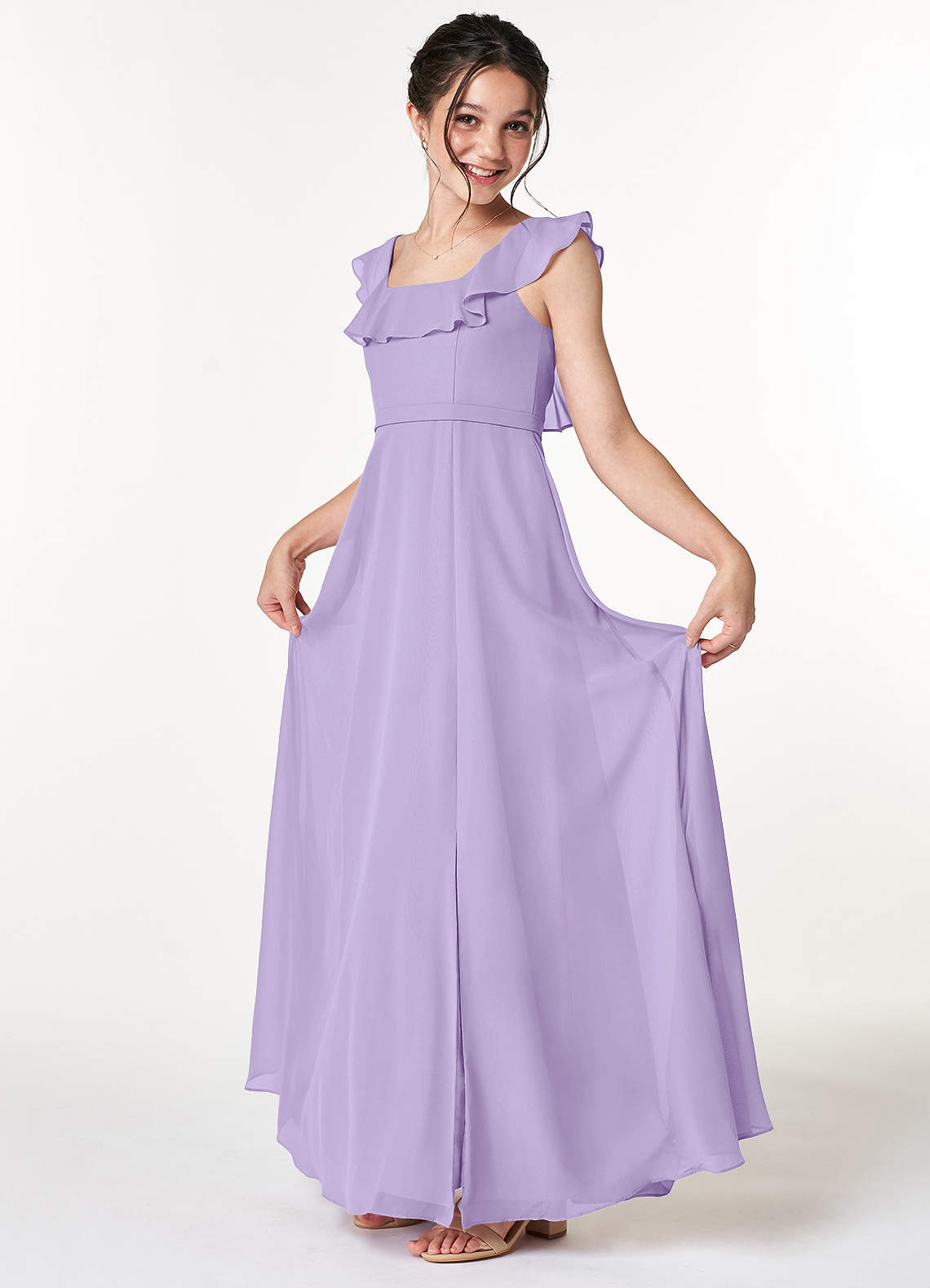Azazie Jinny Junior Lilac A-Line Ruched Chiffon Dress image1