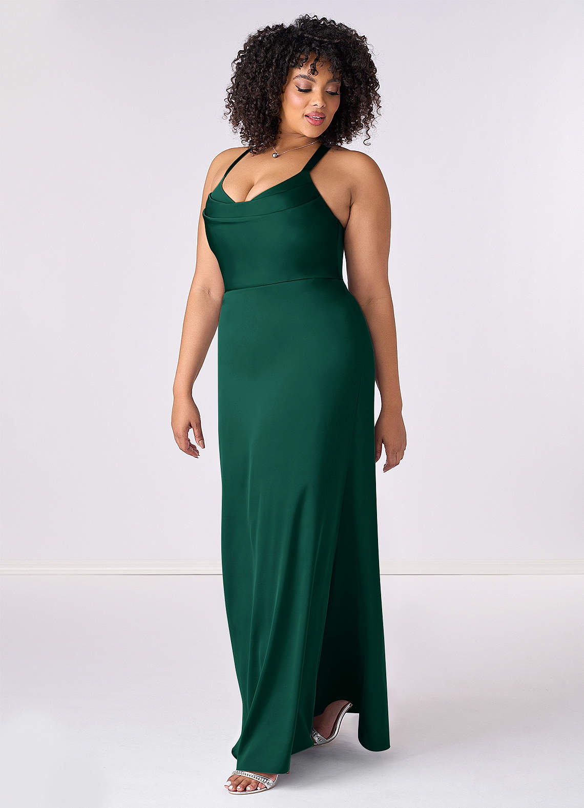 Barbie ♥ Azazie Bridesmaid Dresses Emerald Mermaid Pleated Stretch Satin Dress image8