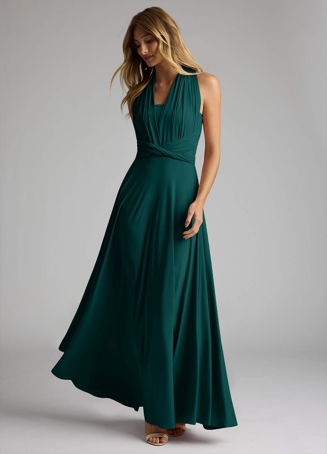 Azazie Infinity Jersey Wrap A Line Dress Emerald Bridesmaid Dresses Azazie CA