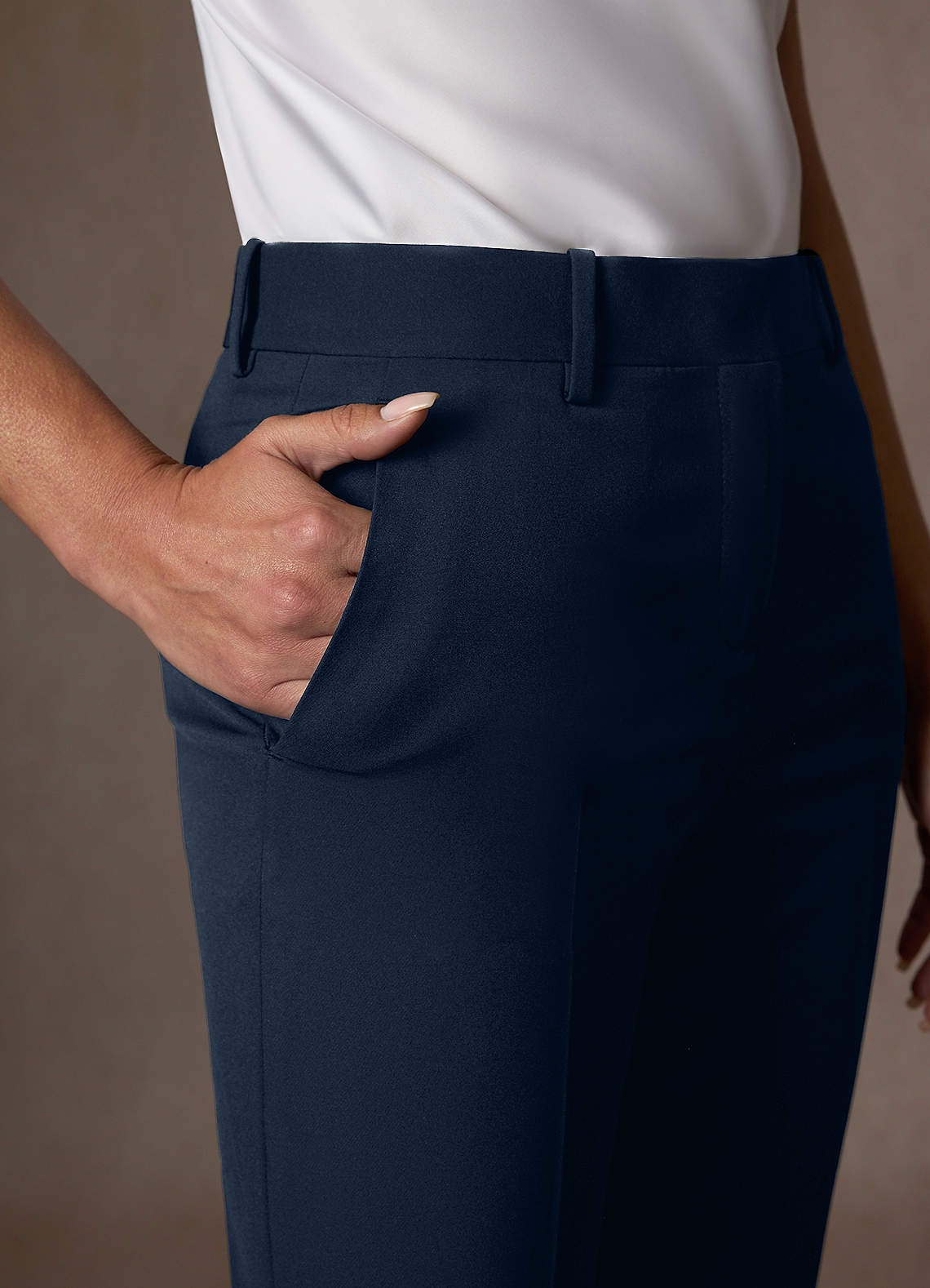 front Whitney Dark Navy Structured Stretch Full Length Dress Pants