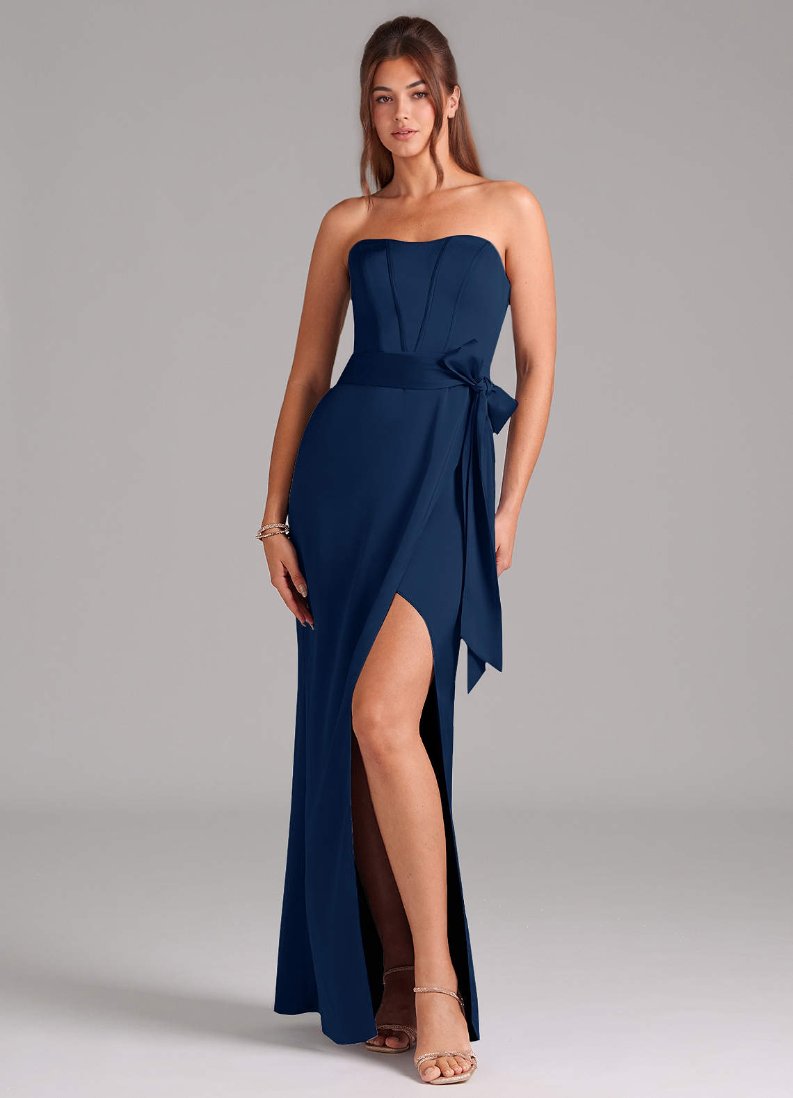 Azazie Jamie Bridesmaid Dresses Dark Navy A-Line Strapless Stretch Satin Convertible Dress image1