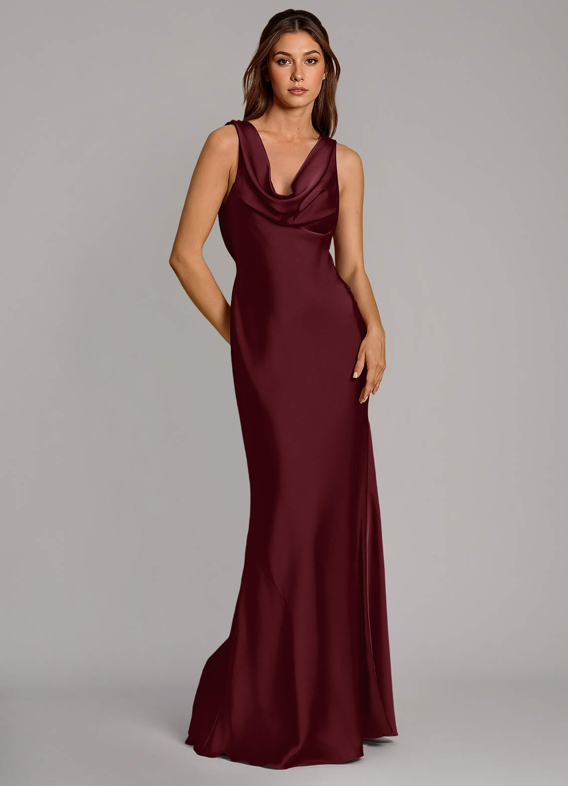 Azazie Cheryl Vestidos de damas de honor Vestido de Cabernet de Satén Elástico de Corte Sirena image1