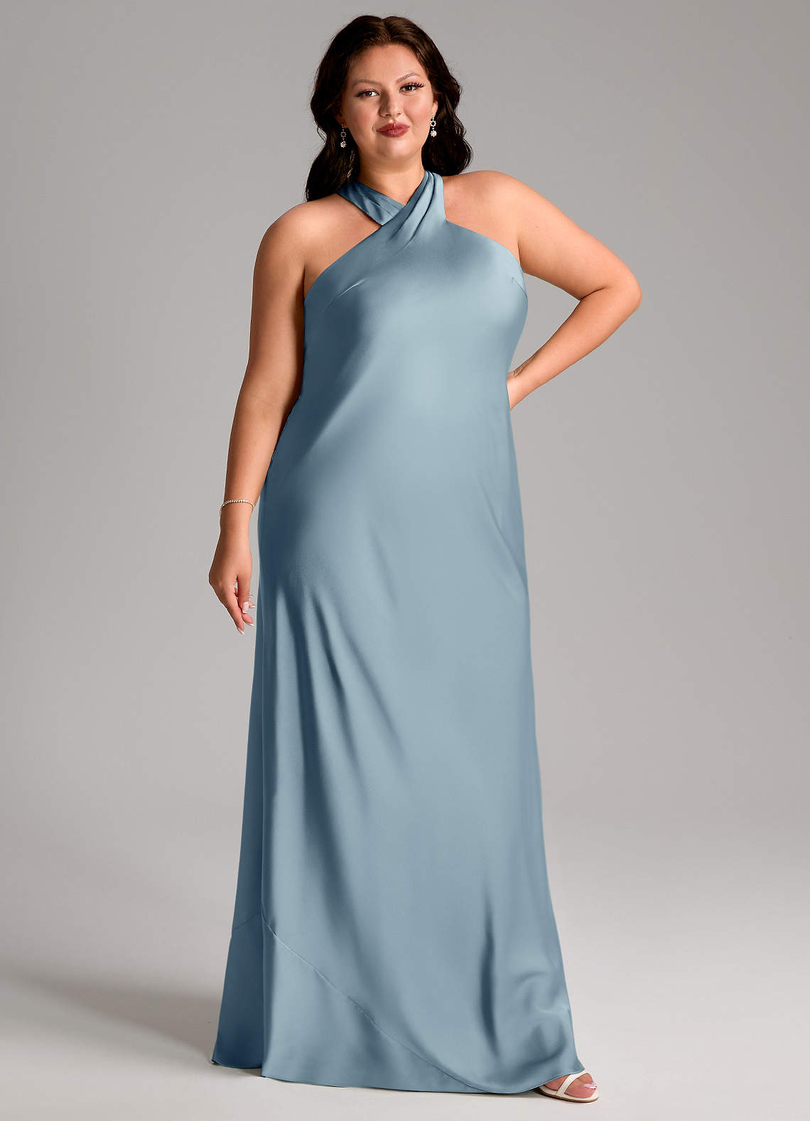 Azazie Doretta Bridesmaid Dresses Dusty Blue Mermaid Pleated Stretch Satin Dress image8
