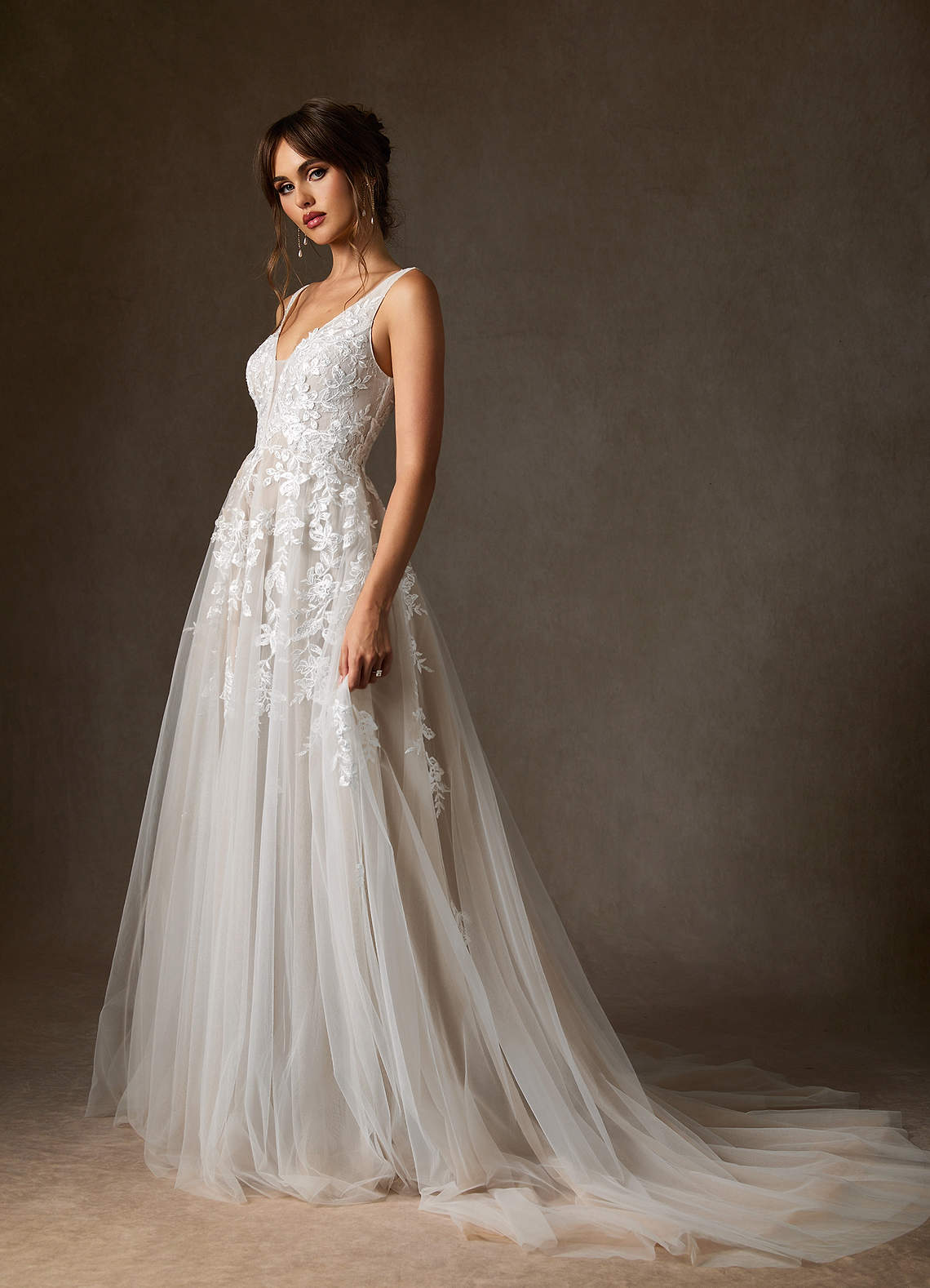 Azazie Sorella Wedding Dresses Diamond White A-Line V-Neck Sequins Tulle Dress image6