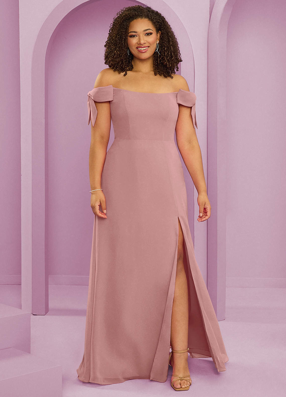 Barbie ♥ Azazie Bridesmaid Dresses Dusty Rose A-Line Off the Shoulder Chiffon Convertible Dress image1