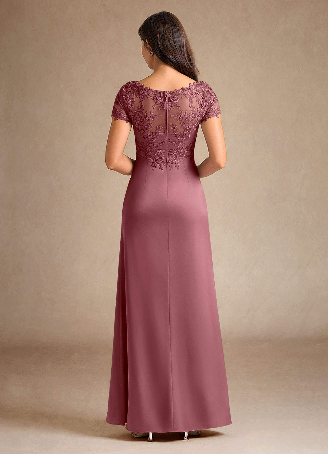 Azazie Santa Ana vestidos de madre de la novia Vestido de Rosa Del Desierto de Satén Elástico de Corte En A con Encaje image2