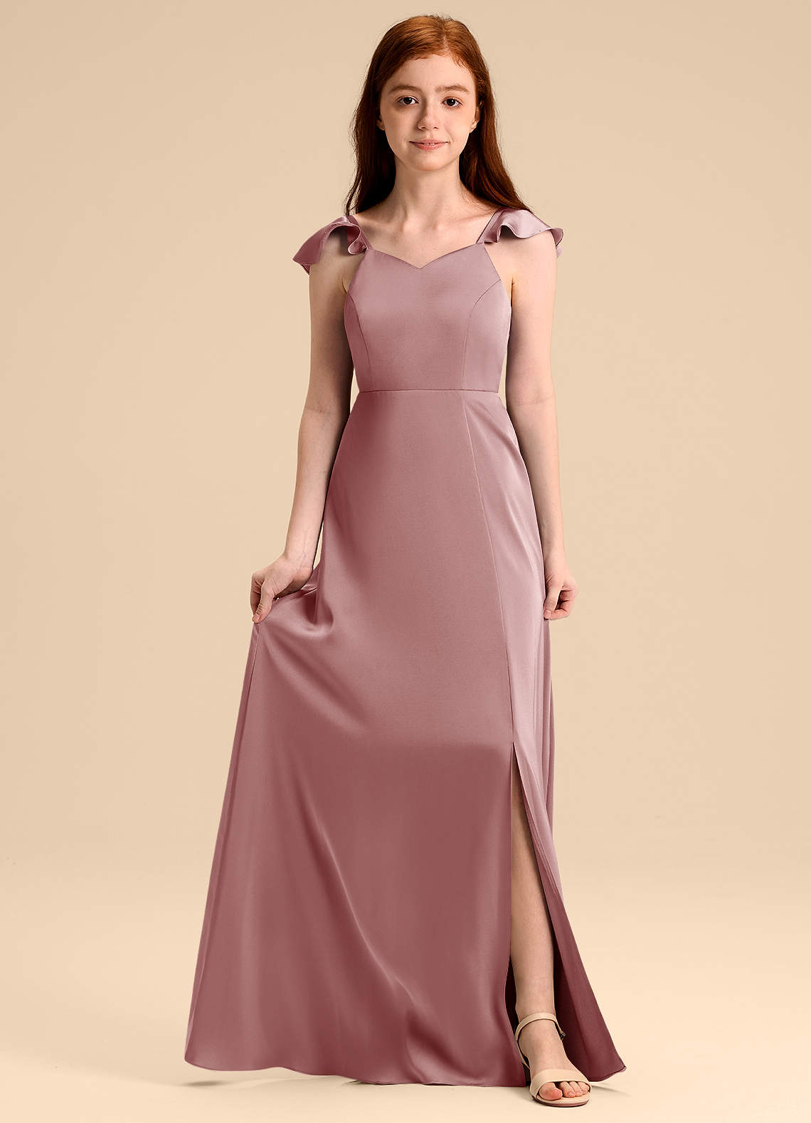 Azazie Everett Junior Klänning av A-Line i Stretch Satin Rosett image1