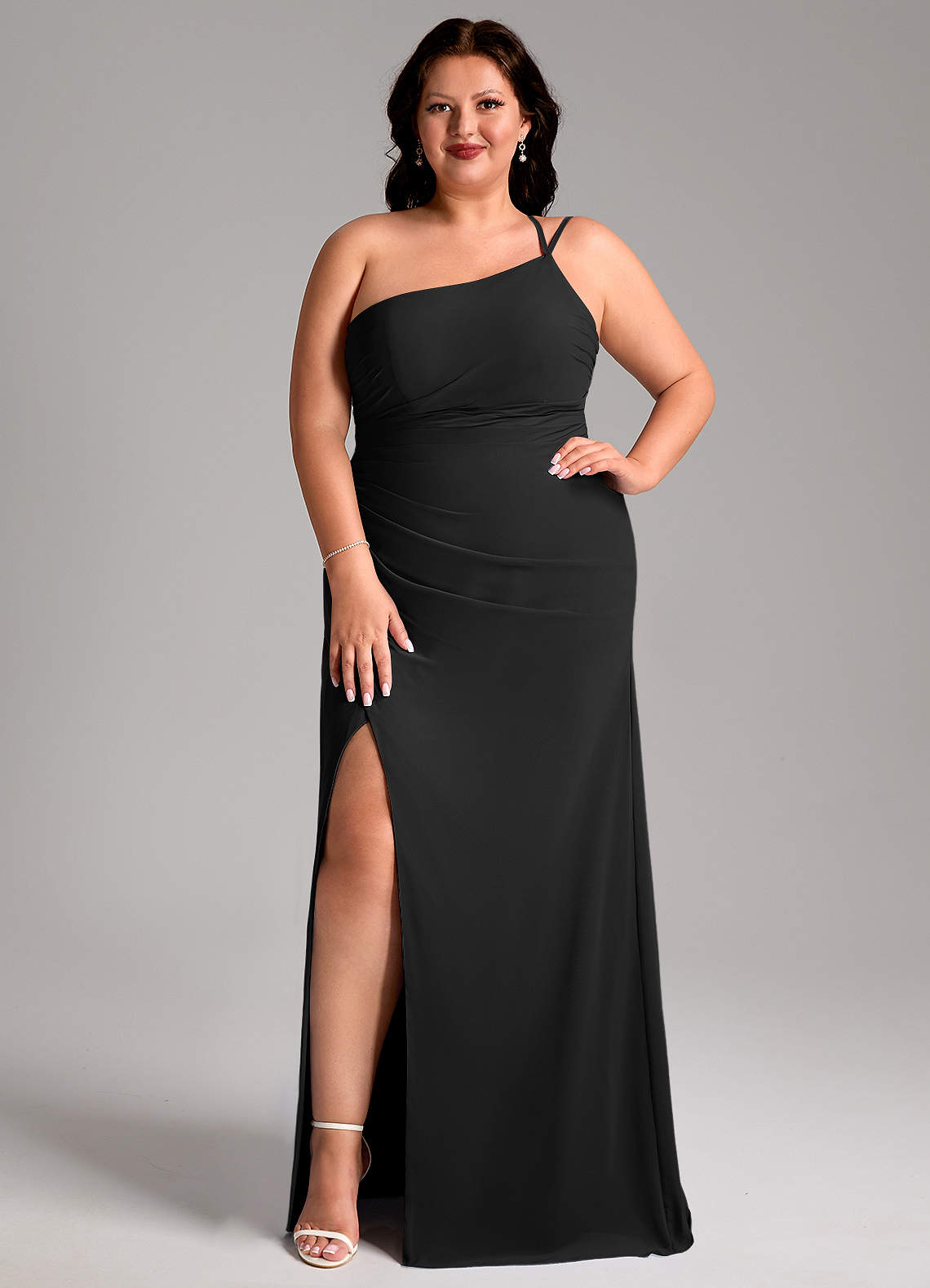 Azazie Eren Bridesmaid Dresses Black Sheath One Shoulder Chiffon Dress image1