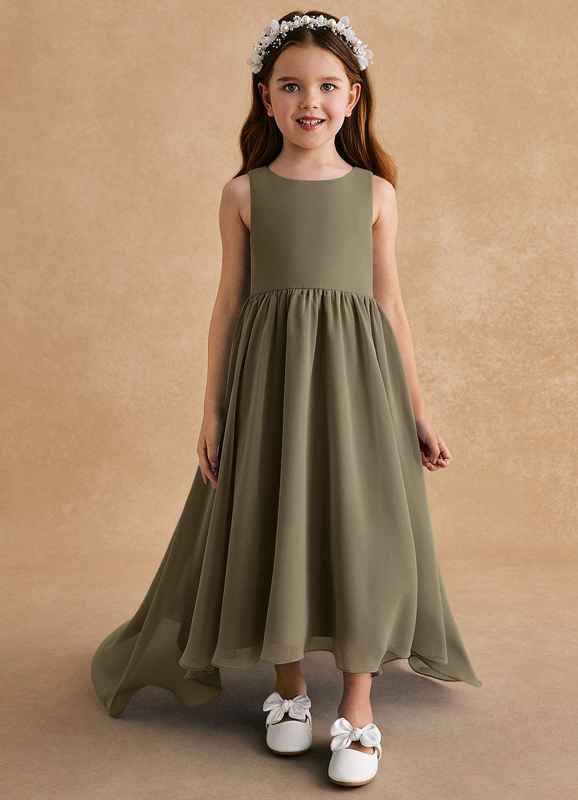 Azazie Pip Flower Girl Dresses Willow Green A-Line Sleeveless Chiffon Dress image1