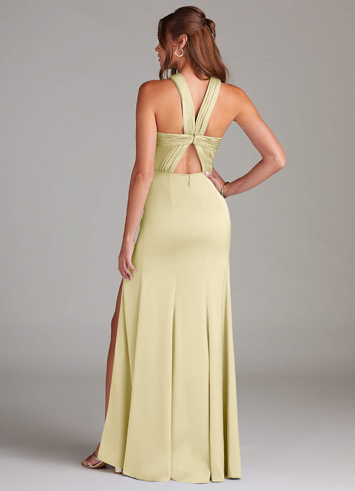 Azazie Rue Bridesmaid Dresses Lemon Sorbet Mermaid Pleated Stretch Satin Dress image6