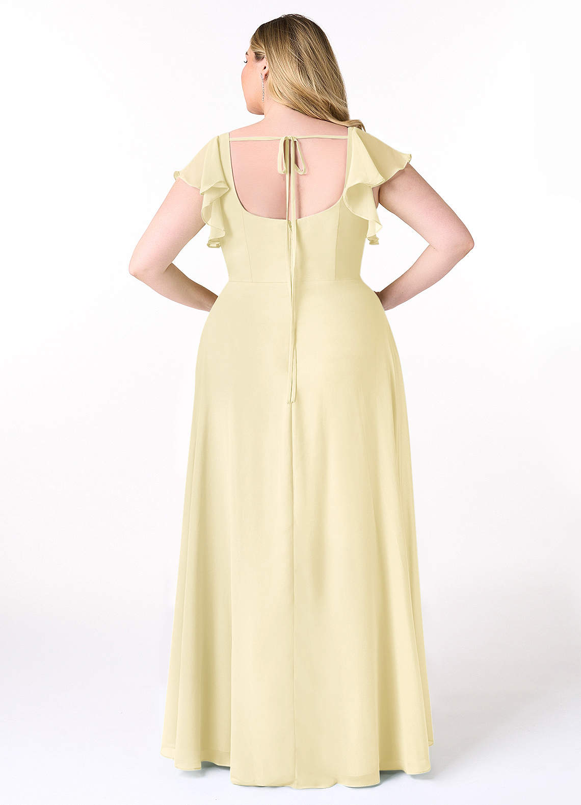 Azazie Bondi At-home Try On Dresses Dusty Blue A-Line Ruffled Chiffon Dress image7