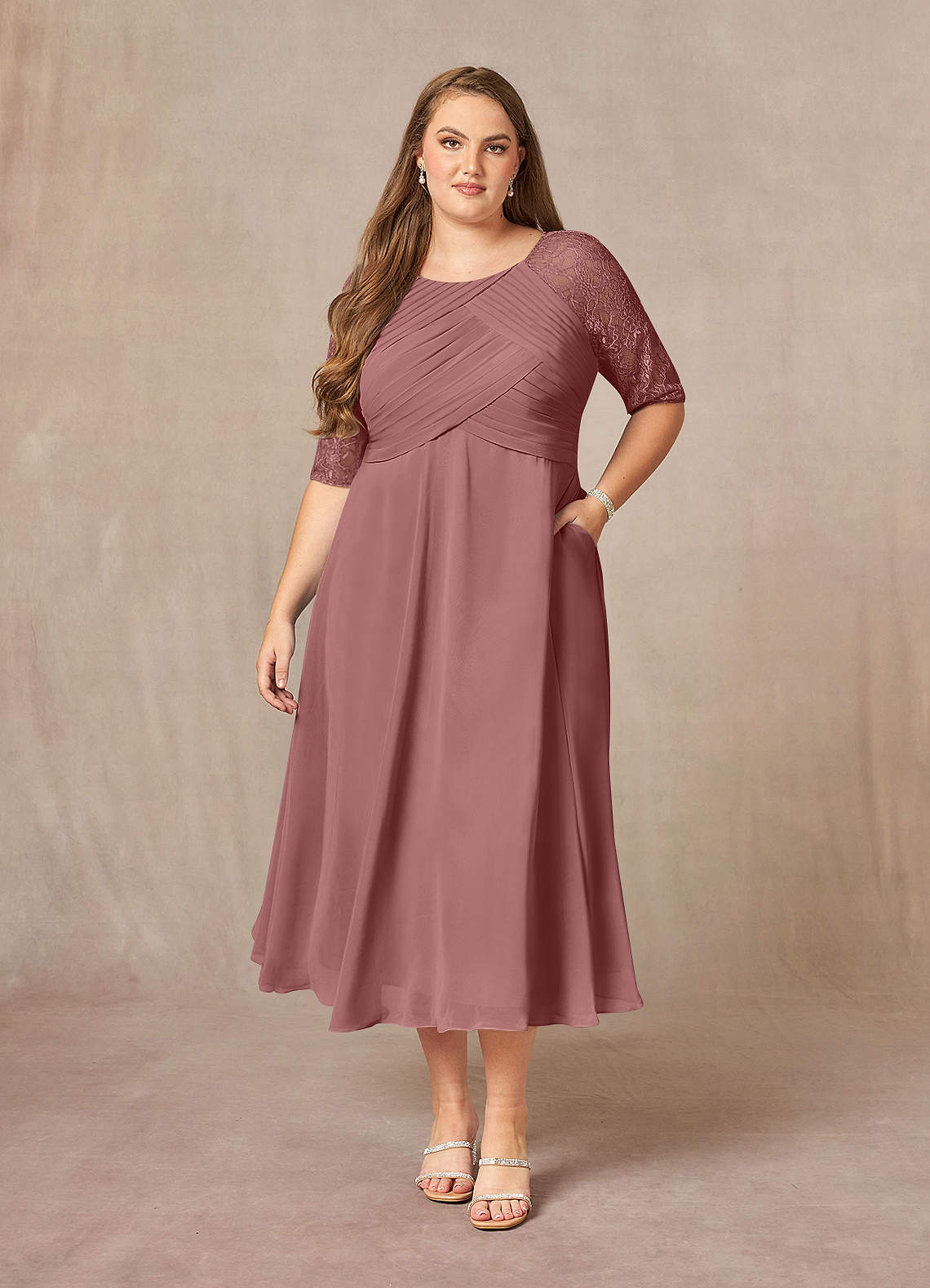 Azazie Dorothea Mother of the Bride Dresses Desert Rose A-Line Scoop lace Chiffon Dress image1